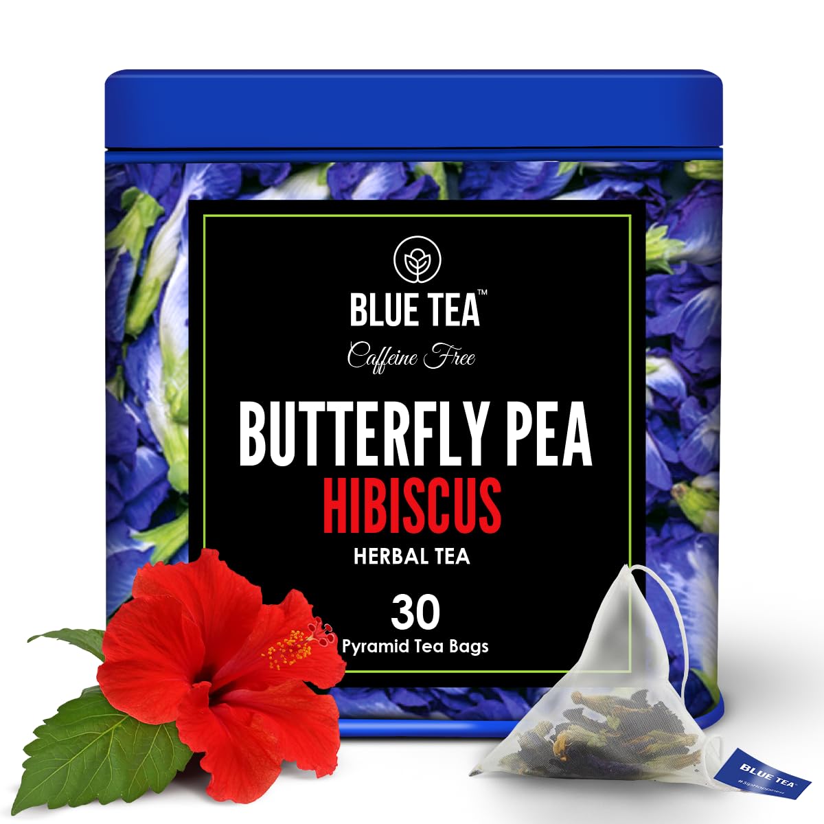 BLUE TEA – Té de hierbas de hibisco y guisantes mariposa – 30 bolsas de té  Regalo para el día de la madre  Super antioxidante  Sin cafeína  Bolsa