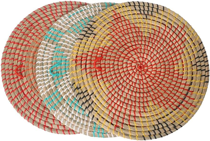 Cesta de pared bohemia, cestas planas tejidas de hierba marina, cesta redonda de mimbre de hierba bohemia, cesta de pared tejida colgante para sala