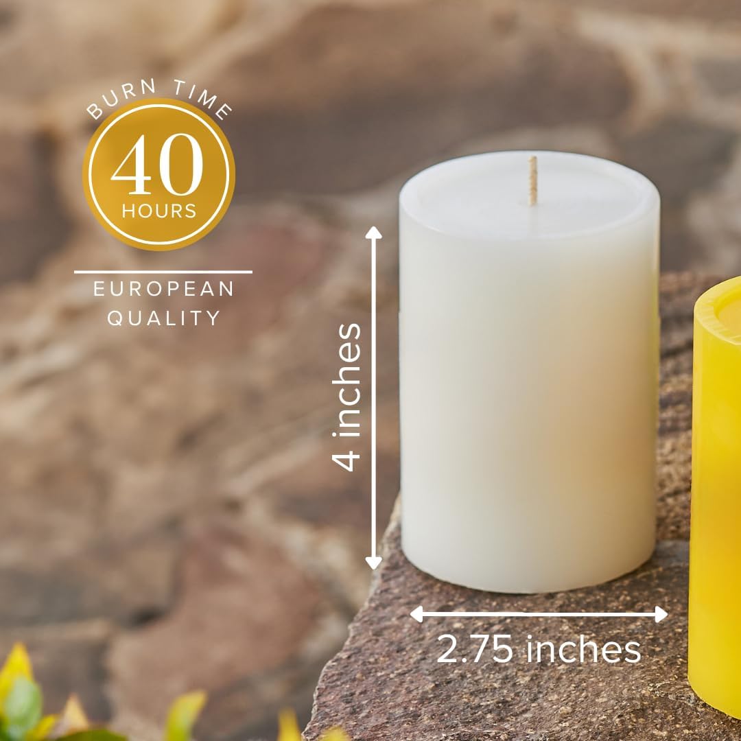 Simply Soson Vela de citronela – Velas de pilar de citronela marfil – 3 x 4 pulgadas – Paquete de 3 – Vela antimosquitos
