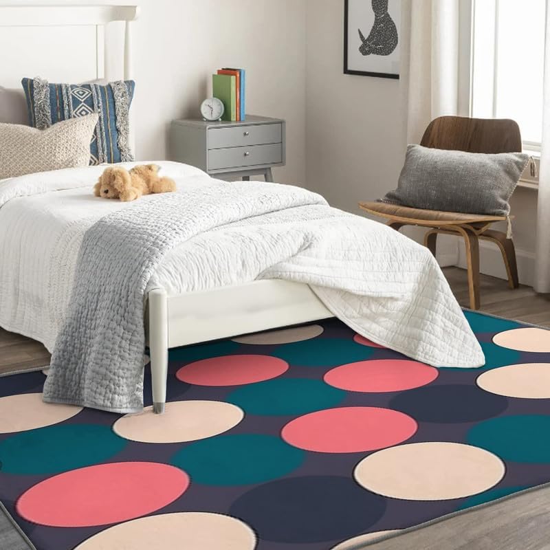 Alfombras lavables para sala de estar, dormitorio, alfombra de lunares y decoración del hogar, alfombra geométrica de 3 x 4, antideslizante, suave,