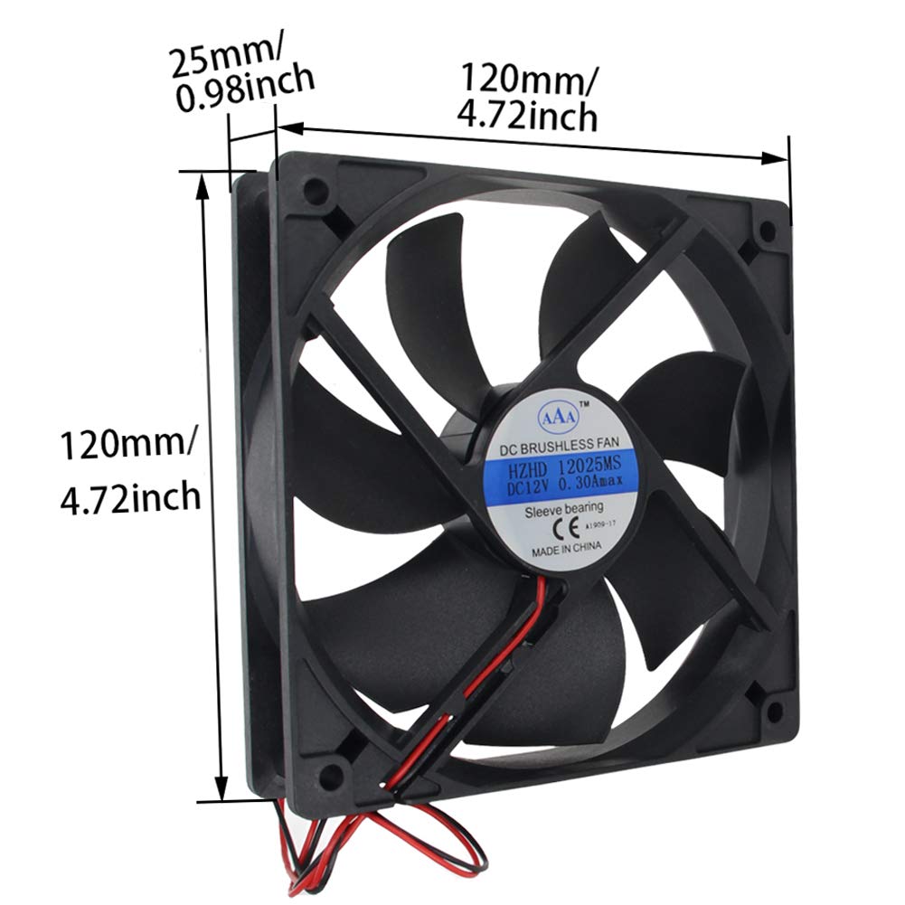 Othmro Radiadores de refrigeración sin escobillas ventilador negro 12V 3.6W 0.3A 4.724 in X 4.724 in X 0.984 in 12025MS 1PCS