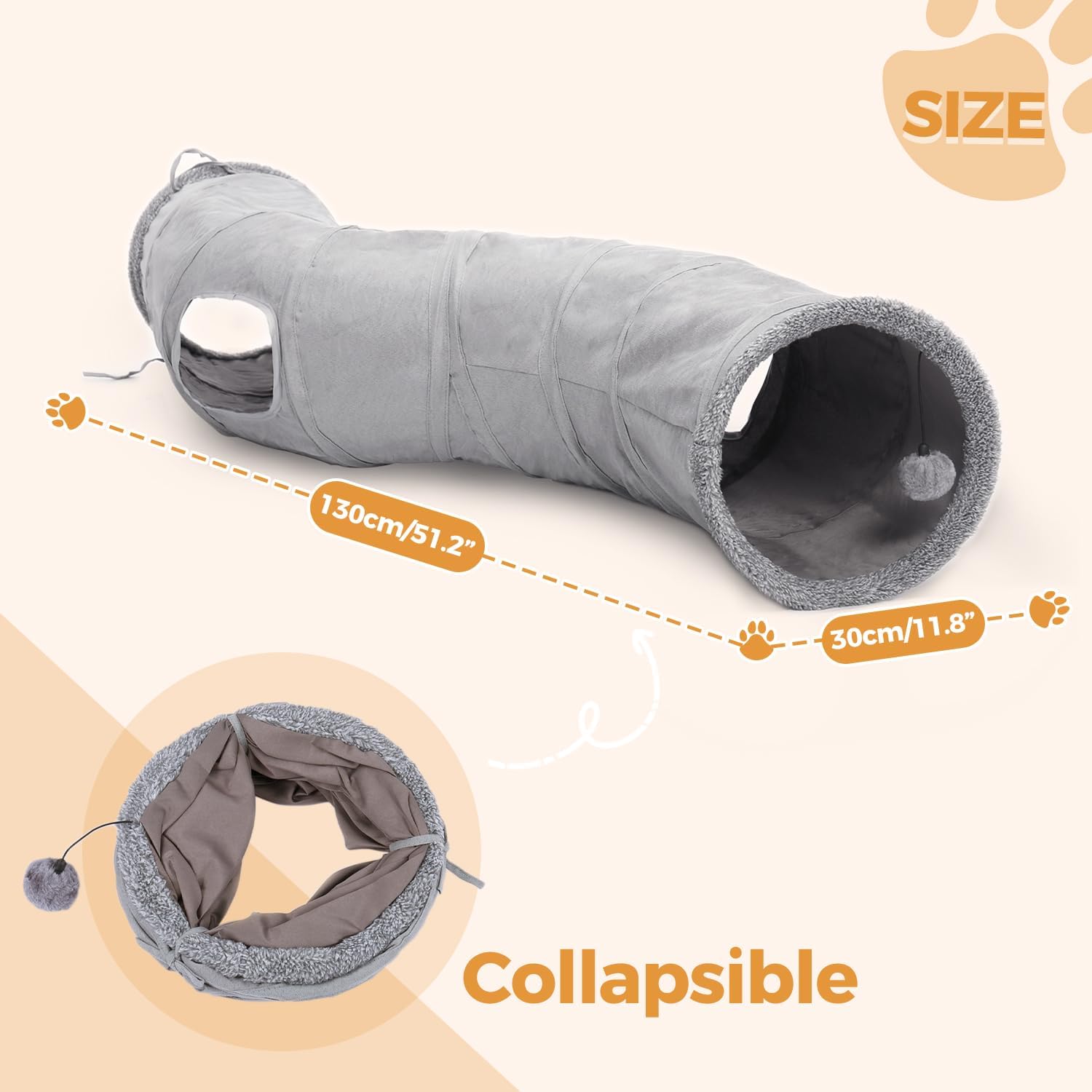 PAWZ Road Tubo de juego plegable en forma de S para gatos de 10.5 pulgadas de diámetro