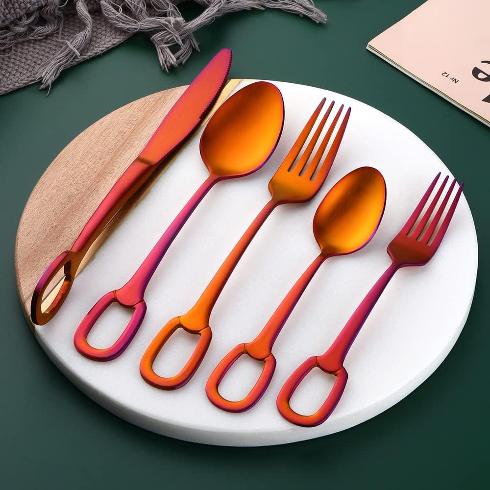 BISDARUN – Juego de cubiertos de acero inoxidable de 5 piezas, incluye cuchara y tenedor de cuchillo, pulido con espejo, apto para lavavajillas,