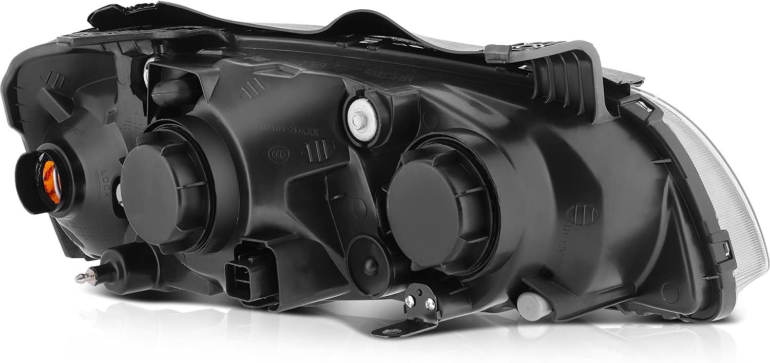 ANPART Par de faros delanteros aptos para Hyundai Elantra 2004-2006, carcasa negra, reflector ámbar, lente transparente