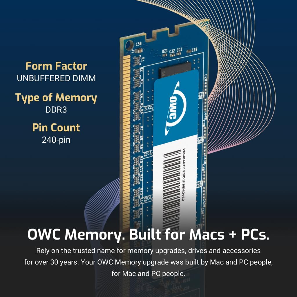 OWC 4GB DDR3 1600 PC3-12800 CL11 1Rx8 240-pin 1.5V ECC sin búfer DIMM módulo RAM Actualización para equipos de escritorio seleccionados, estaciones