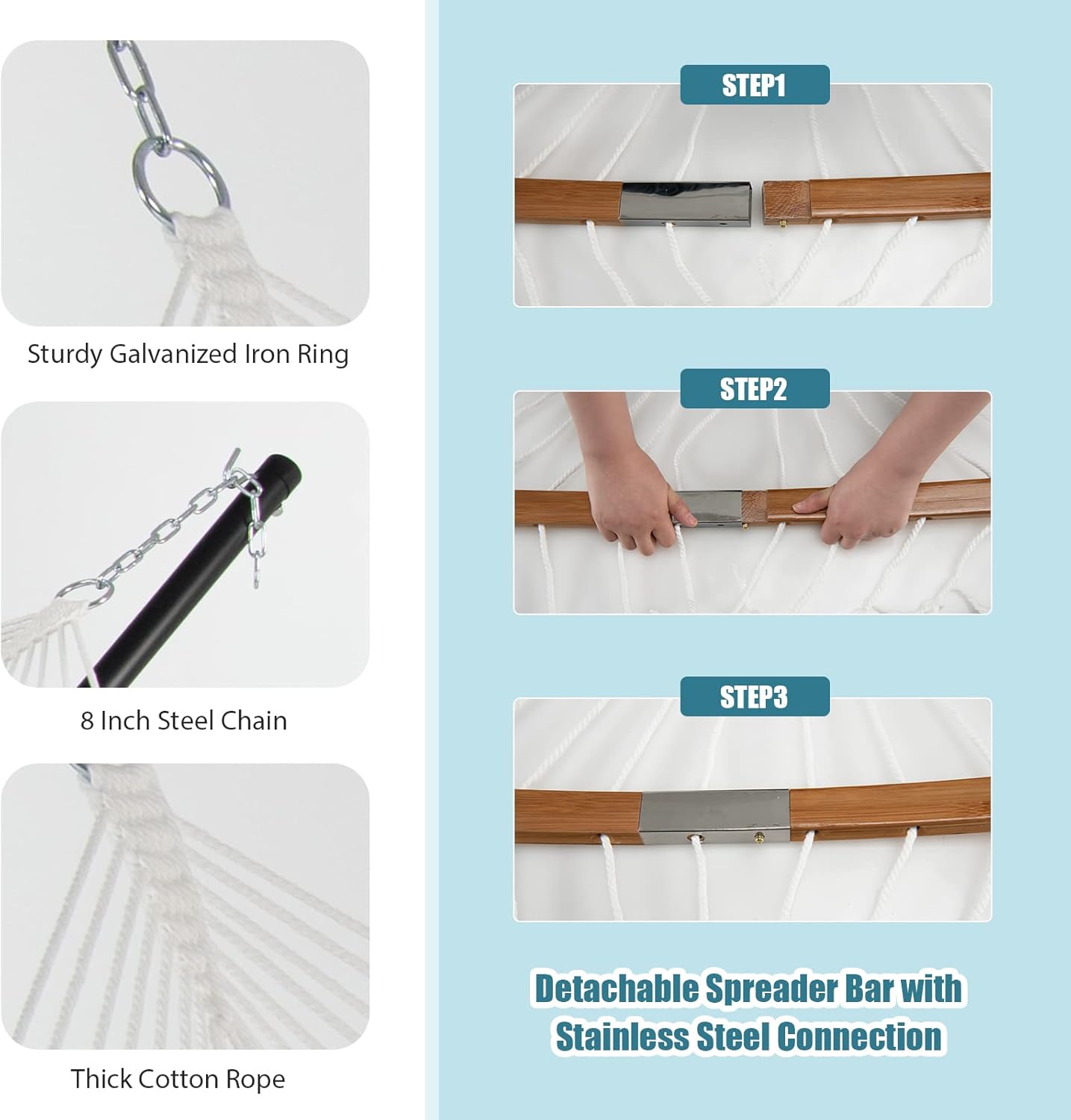 Giantex Hamaca con almohada desmontable para colgar al aire libre, hamaca de patio con barra separadora de bambú curvada, cadena de acero, hamaca