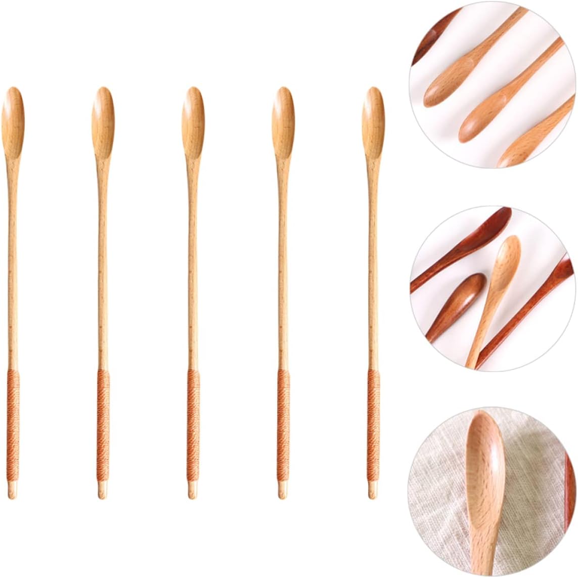10 cucharas de miel largas naturales para cocinar cucharas para servir revolver, prensa de cocina antiadherente, utensilios de soda, té, café,