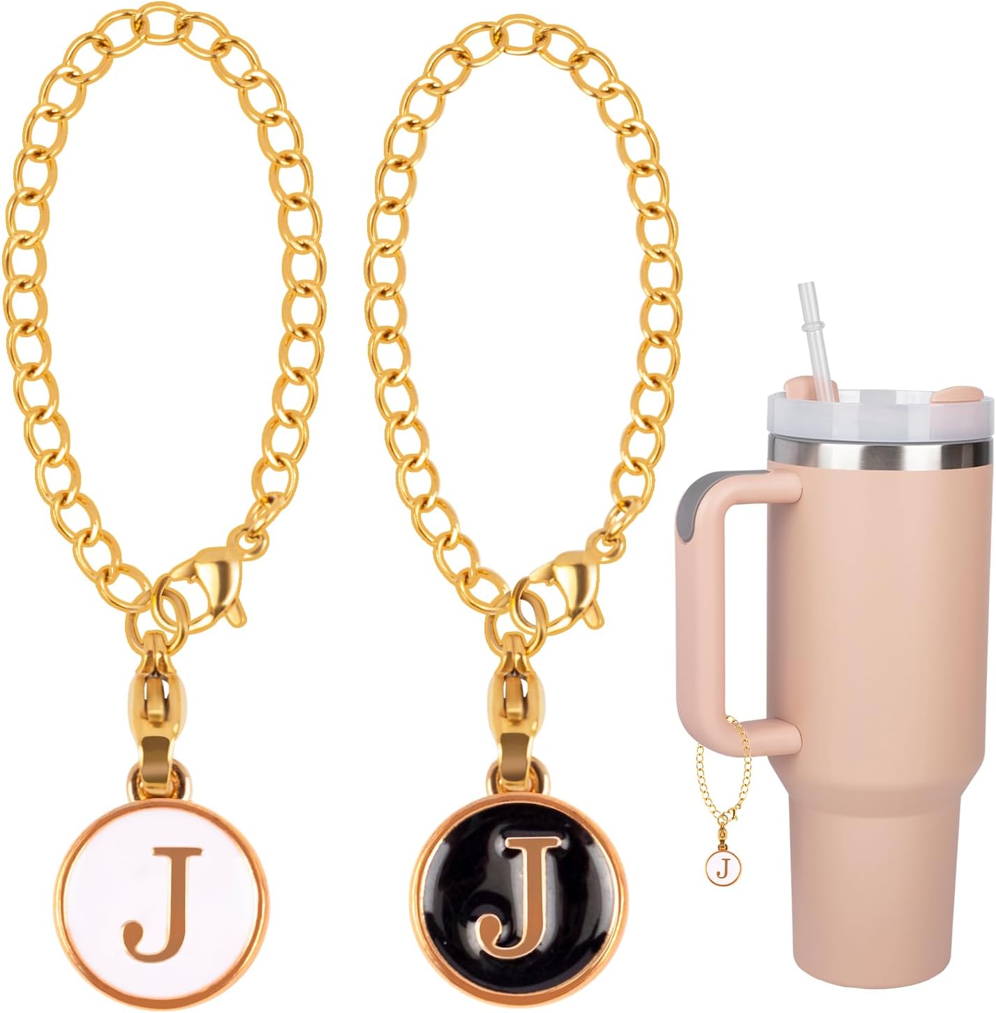 Paquete de 2 dijes de letras para Stanley, simples y modernos, placa de identificación con nombre de inicial, dije personalizado para vaso Stanley,