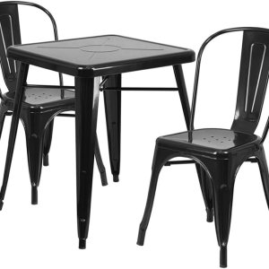 Flash Furniture Juego de mesa cuadrada de metal negro de grado comercial de 23.75 pulgadas para interiores y exteriores con 2 sillas apilables Flash Furniture Juego de mesa cuadrada de metal negro de grado comercial de 23.75 pulgadas para interiores y exteriores con 2 sillas apilables