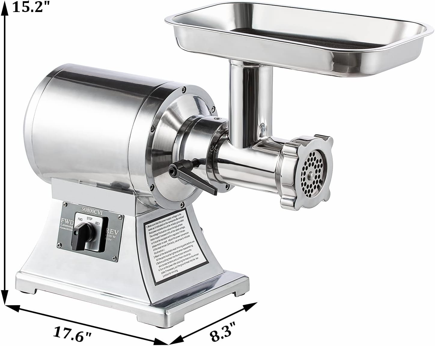 Picadora de carne comercial de 110 V, 1100 W, 550 librashora, picadora de carne industrial de acero inoxidable desmontable de 193 rmin con 4