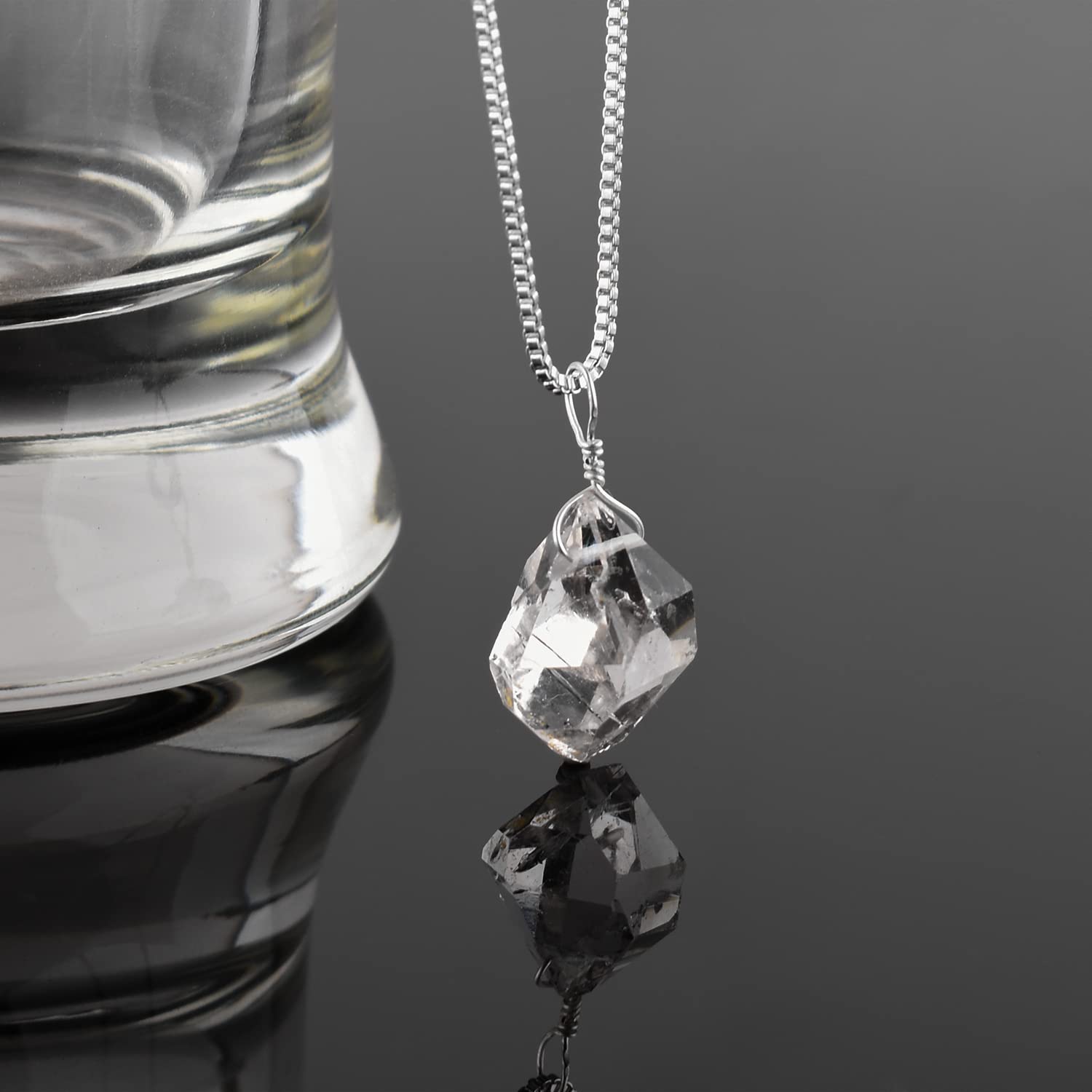Natural Raw Herkimer Diamond Quartz Stone Rough Crystal Gemstone Dainty Women Pendant Necklace, Chakra Healing Crystals, Birthstone, Silver Plated