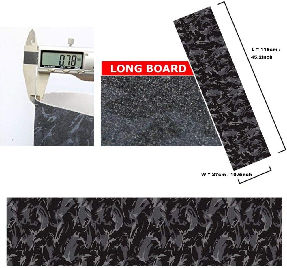 Hoja de cinta de agarre para patineta, 45.2 x 10.6 pulgadas, sin burbujas, impermeable, scooter, cinta de agarre longboard, papel de lija para