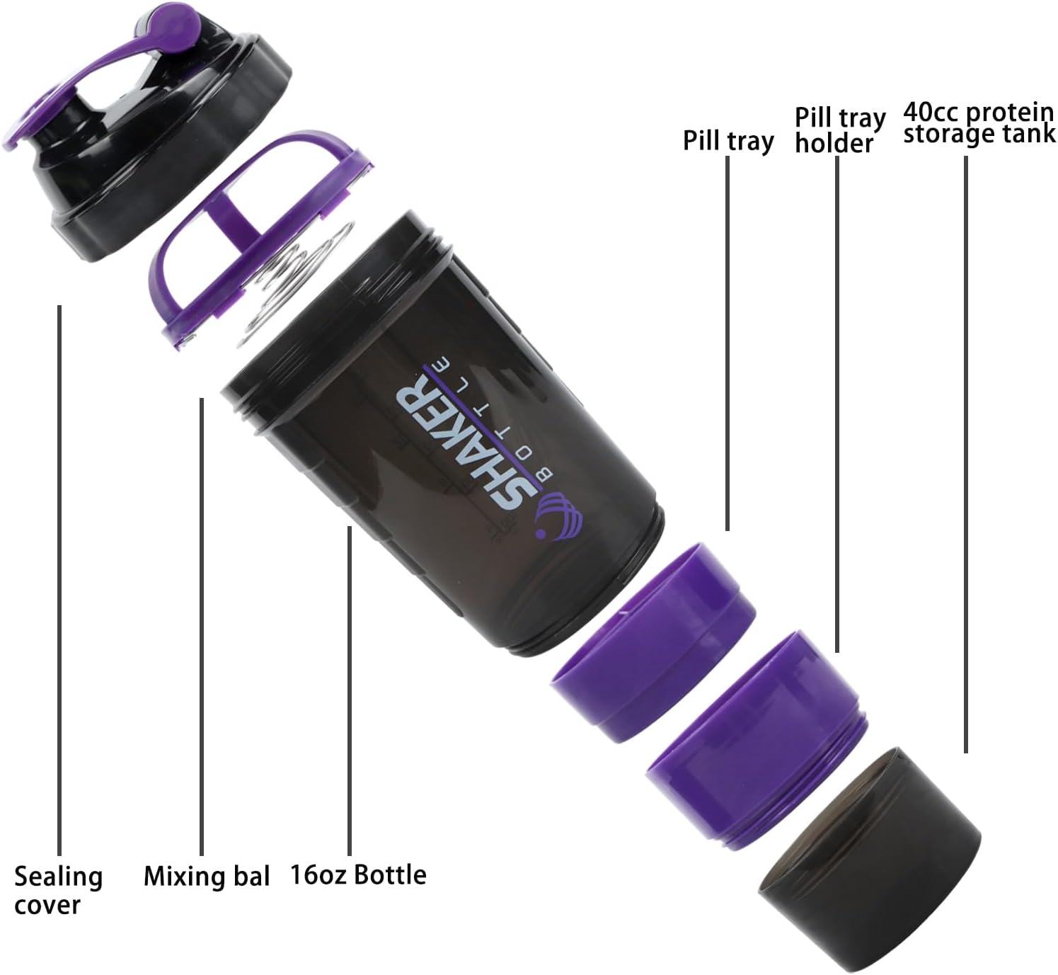 XTKS Shaker Bottle – Vaso agitador de proteínas con compartimentos de almacenamiento – Botellas de entrenamiento a prueba de fugas con mezclador