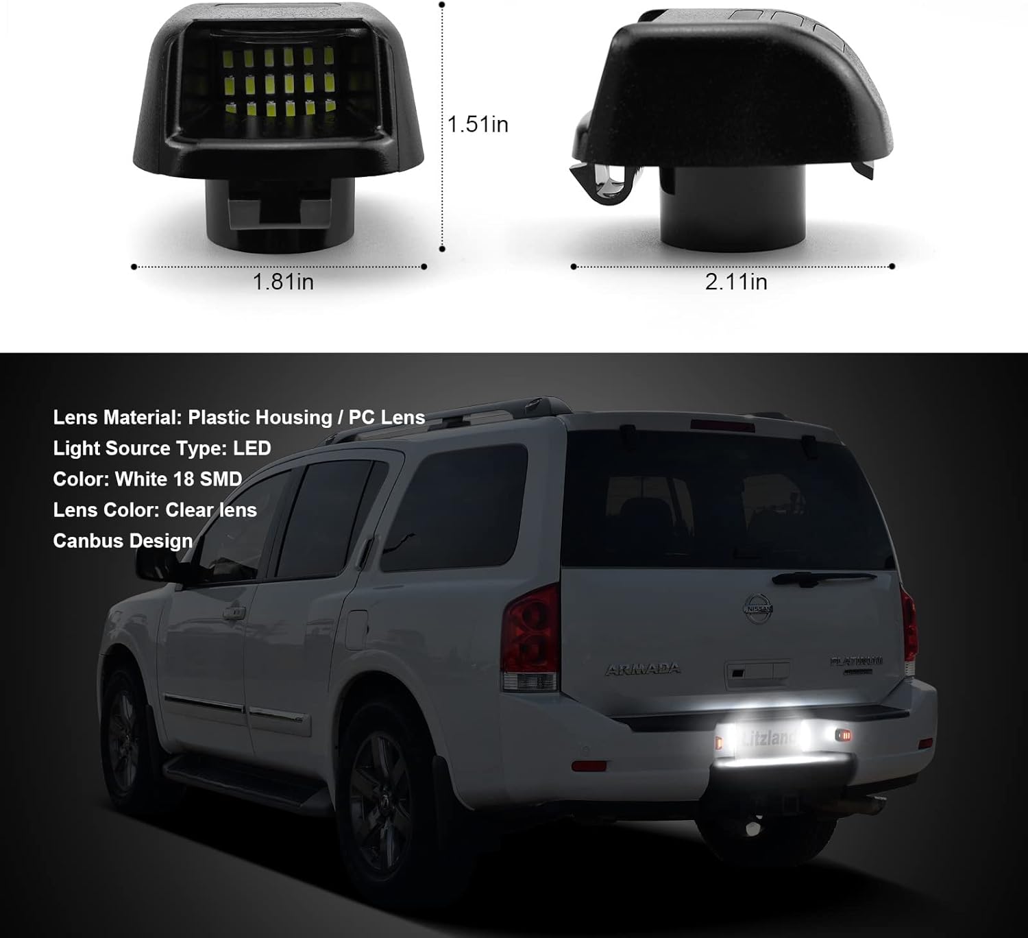 Tubo de neón OLED LED para placa de matrícula de repuesto para camioneta Nissan Frontier Titan Xterra Armada Suzuki Equatorx, paquete de 2