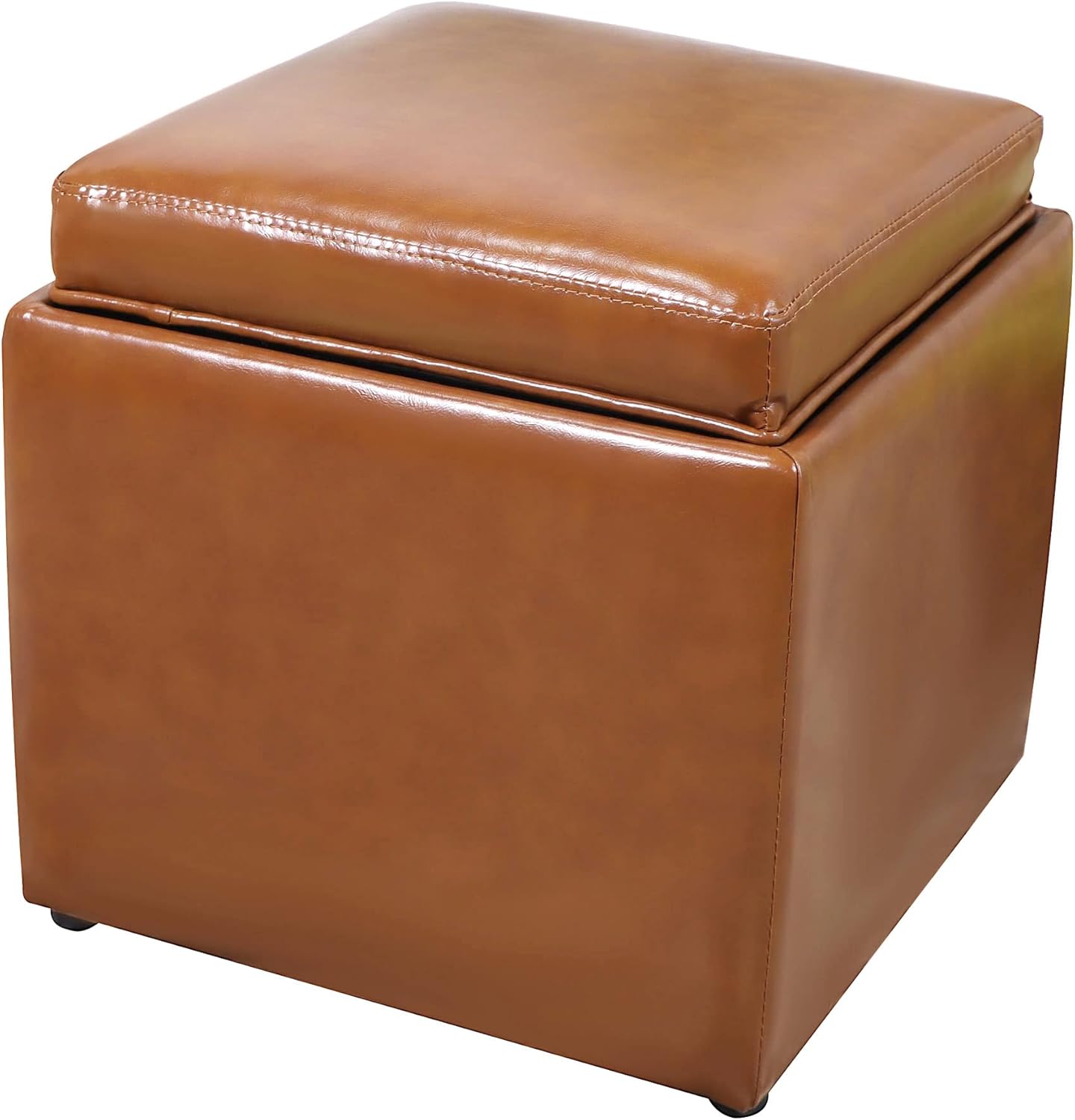 Otomana cuadrada de almacenamiento con bandeja de piel sintética tapizada reposapiés taburete silla asiento como mesa auxiliar lateral para sala de