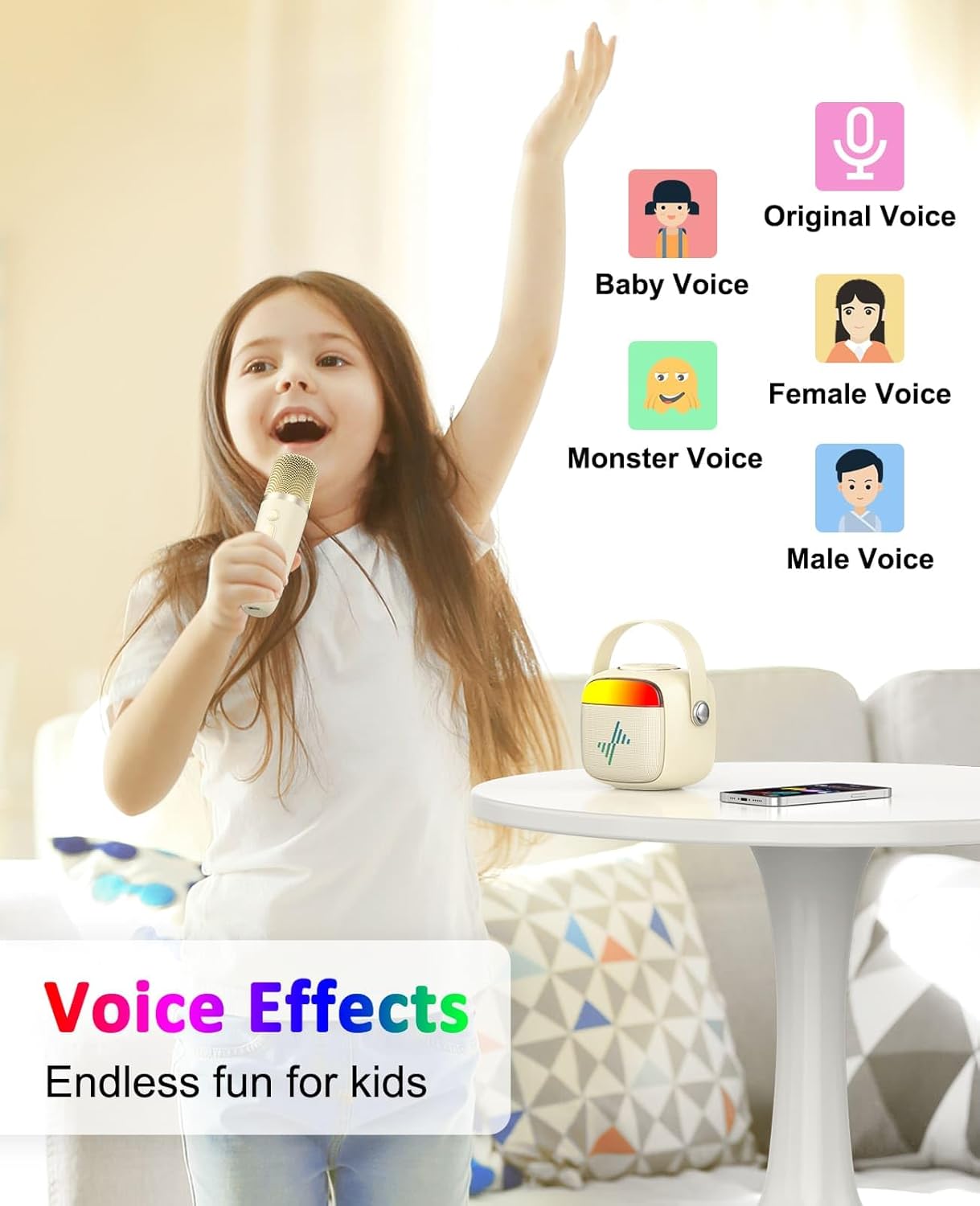 LENRUE Máquina de karaoke para niños, regalos de cumpleaños para niñas, niños y adolescentes con micrófono inalámbrico, luces de colores, regalos de