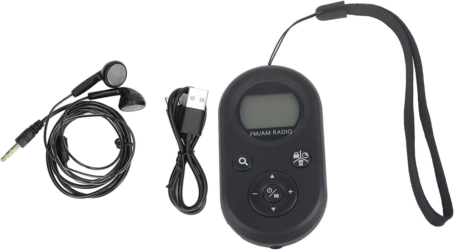 Radio portátil AM FM Mini con retroiluminación y auriculares para exteriores (negro)