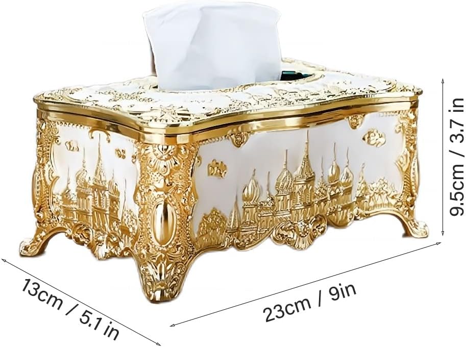 Soporte para cubierta de pañuelos, castillo creativo en relieve y diamantes de imitación rectangular de acrílico para caja de pañuelos