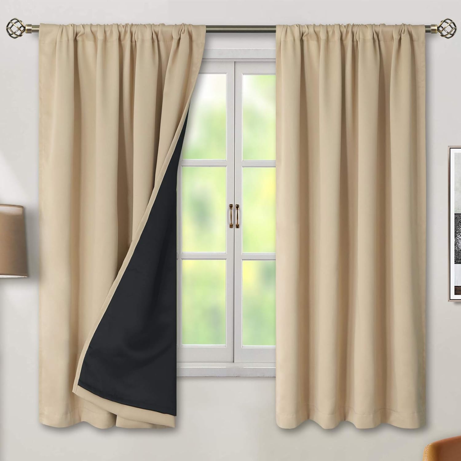 BGment – 2cortinas 100% opacas, con aislamiento térmico, forro negro, de doble capa, oscurecedoras, reductoras de ruido y con bolsillo para