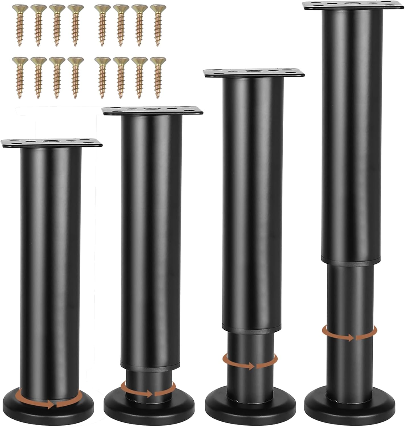 RealPlus Patas ajustables de metal para muebles, patas de 9.8 a 17 pulgadas para gabinete, sofá, silla, otomana, marco central de cama resistente,