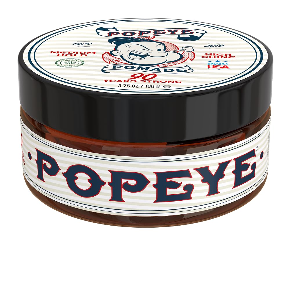 Popeye Shaving Co – Pomada para el cabello a base de agua de fijación media y alto brillo para hombres, adecuada para todo tipo de cabello, aroma a