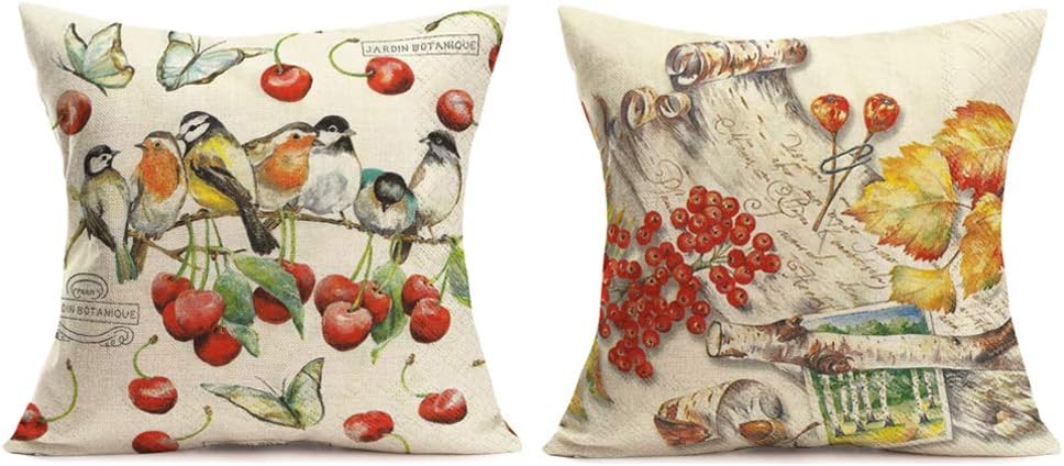 Juego de 2 fundas de almohada decorativas de estilo rústico con diseño de pájaro de animales y muérdago, para otoño, exteriores, mariposas,