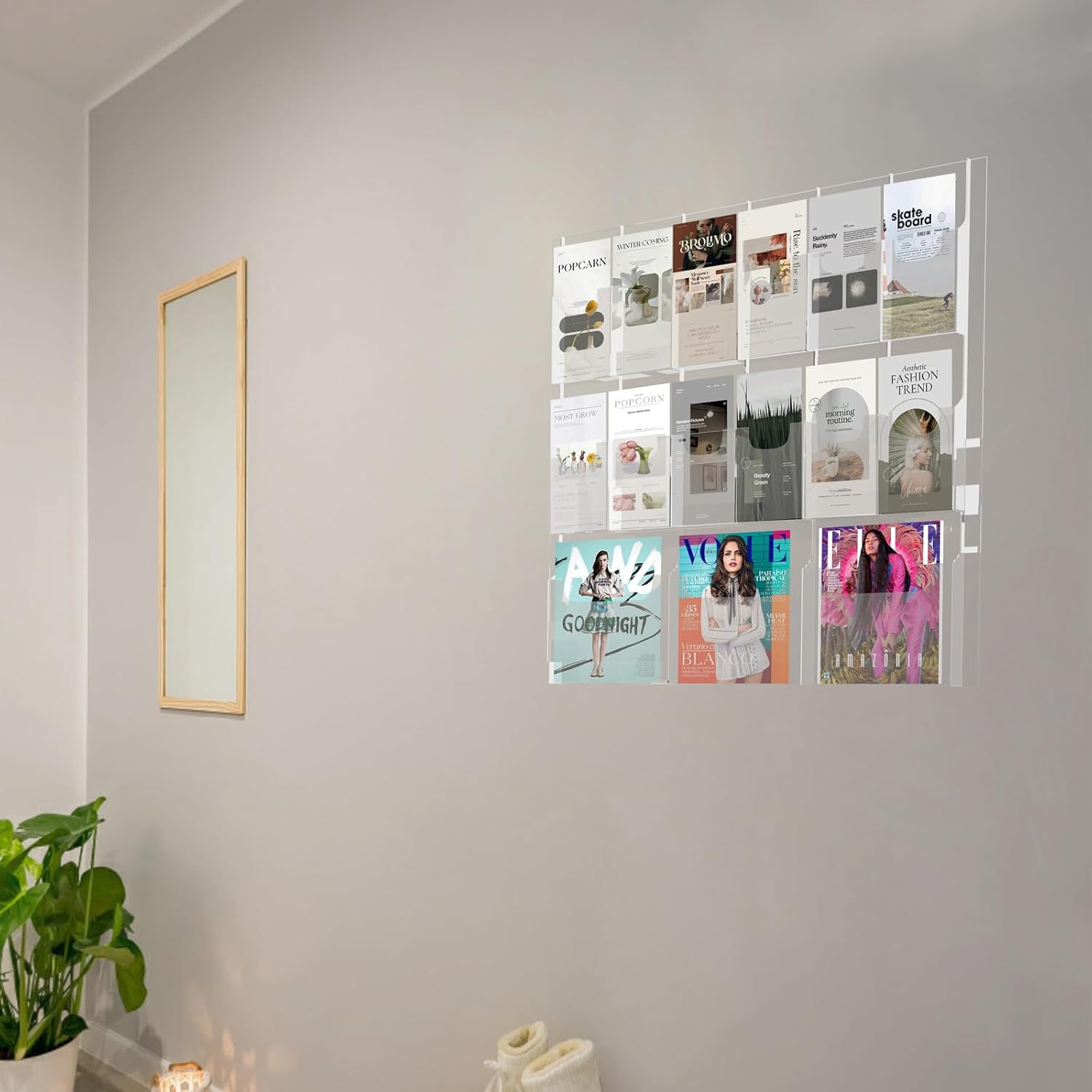 Soporte acrílico para folletos, 3 revistas y 12 soportes para folletos, soporte de pared transparente para folletos, soporte de pared para folletos,