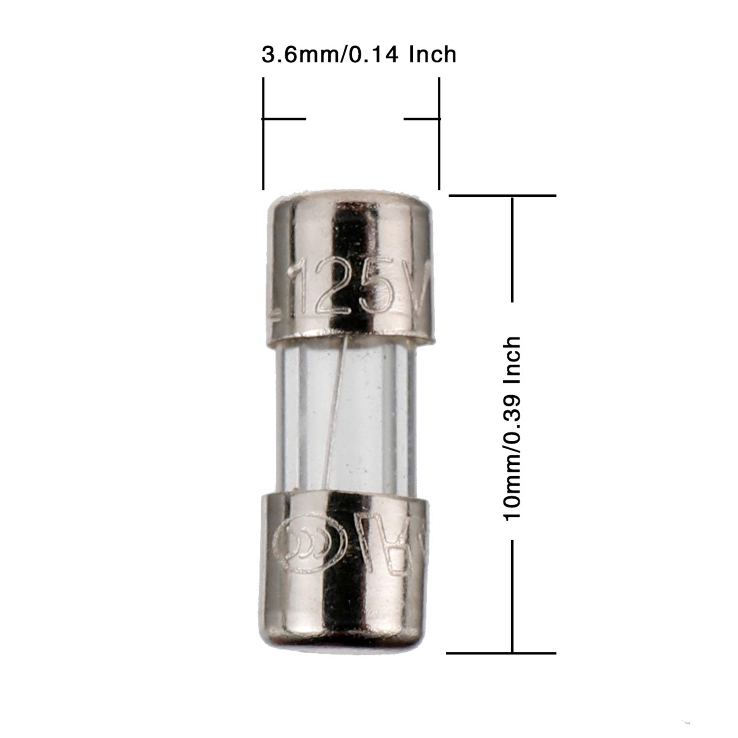 BOJACK Fusibles de luz de Navidad de 0.197×0.787 in 125V 0.5A 1A 2A 3A 4A 5A 8A 10A 15A Fusible de vidrio de soplado rápido 3.6X10mm Mini fusible