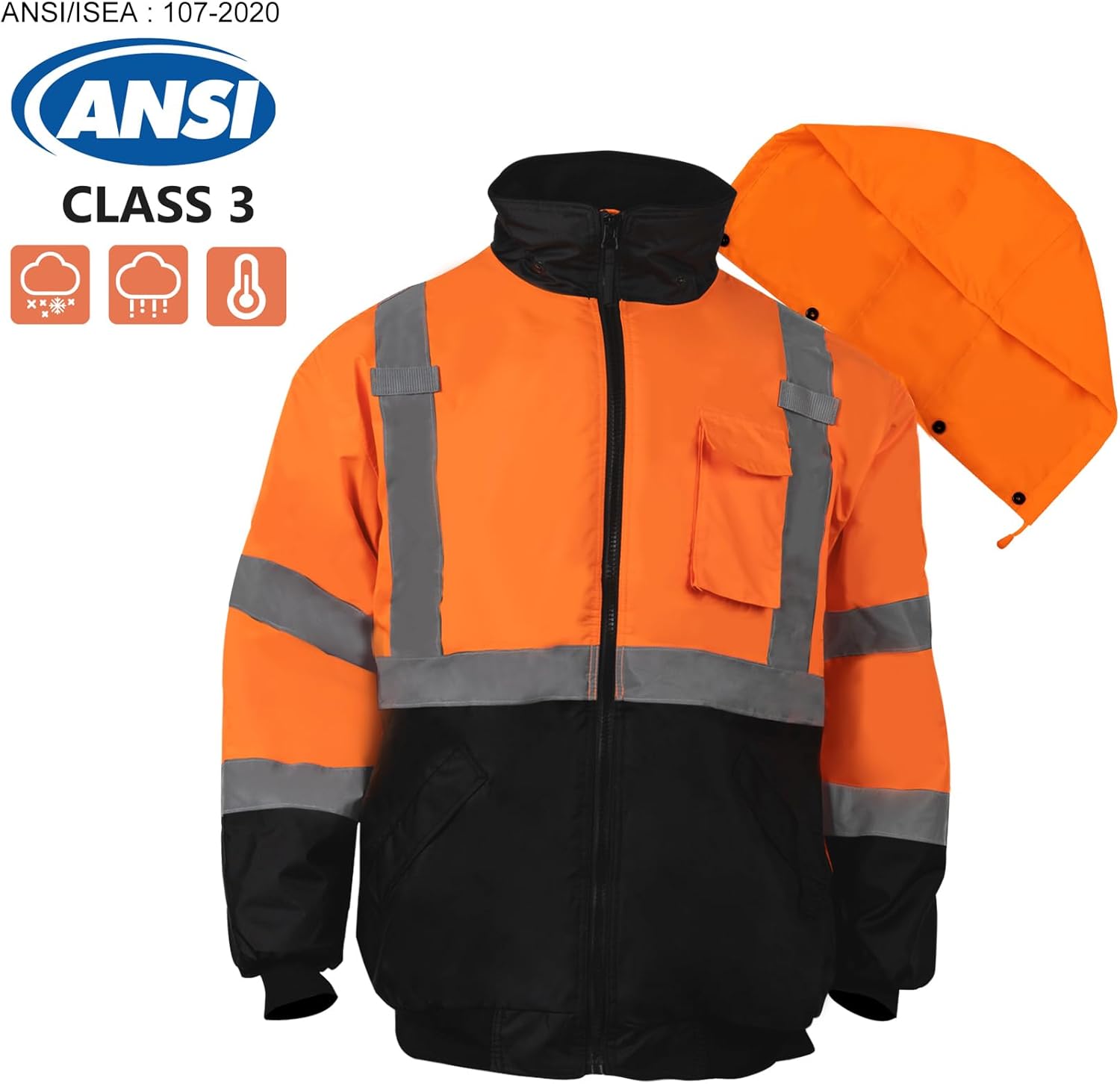 Chaquetas de seguridad reflectantes de alta visibilidad para hombre, forro polar ANSI Clase 3 Hi Vis, chaqueta bomber de invierno con capucha