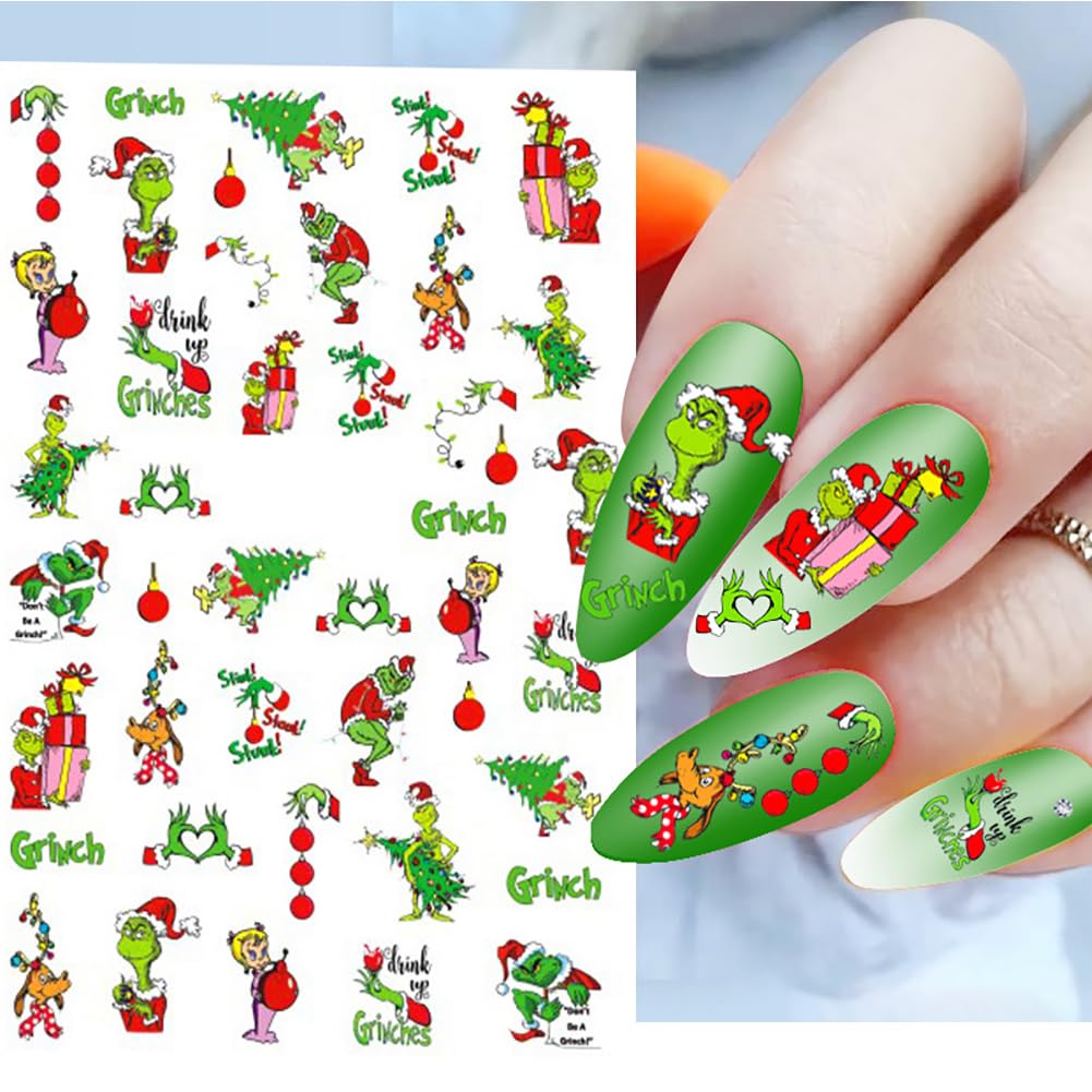 Calcomanías de arte de uñas de Navidad, diseño autoadhesivo 3D, suministros de calcomanías de uñas de Navidad, árbol de Navidad, copos de nieve,