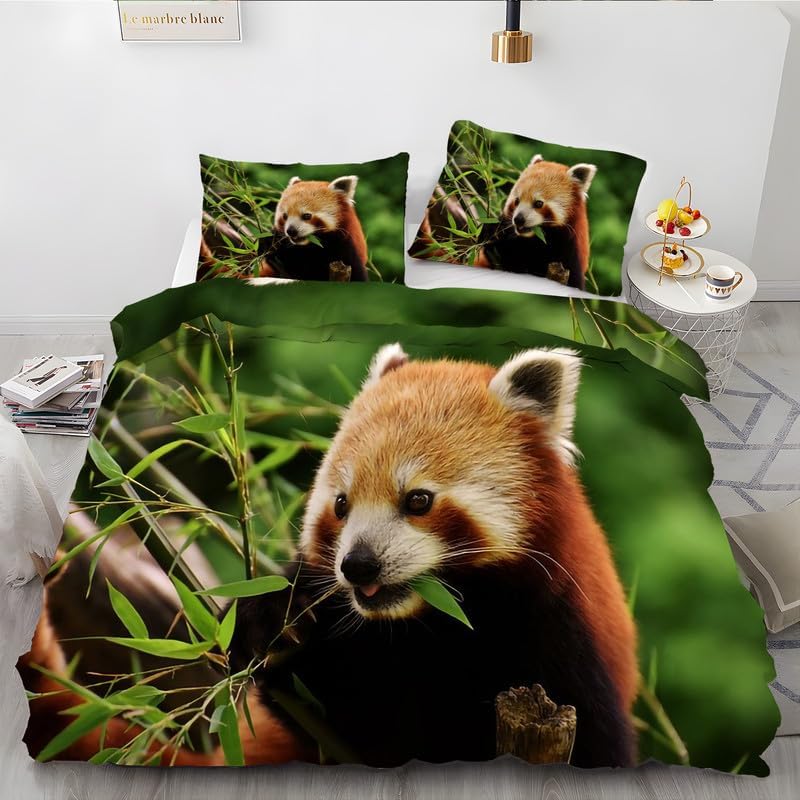 Green Red Panda Twin Duvet Cover Animal Print Twin Bedding Sets Soft Microfiber Comforter Cover and 2 Pillow Shams 20″X26″, Bed Set Duvet Covers