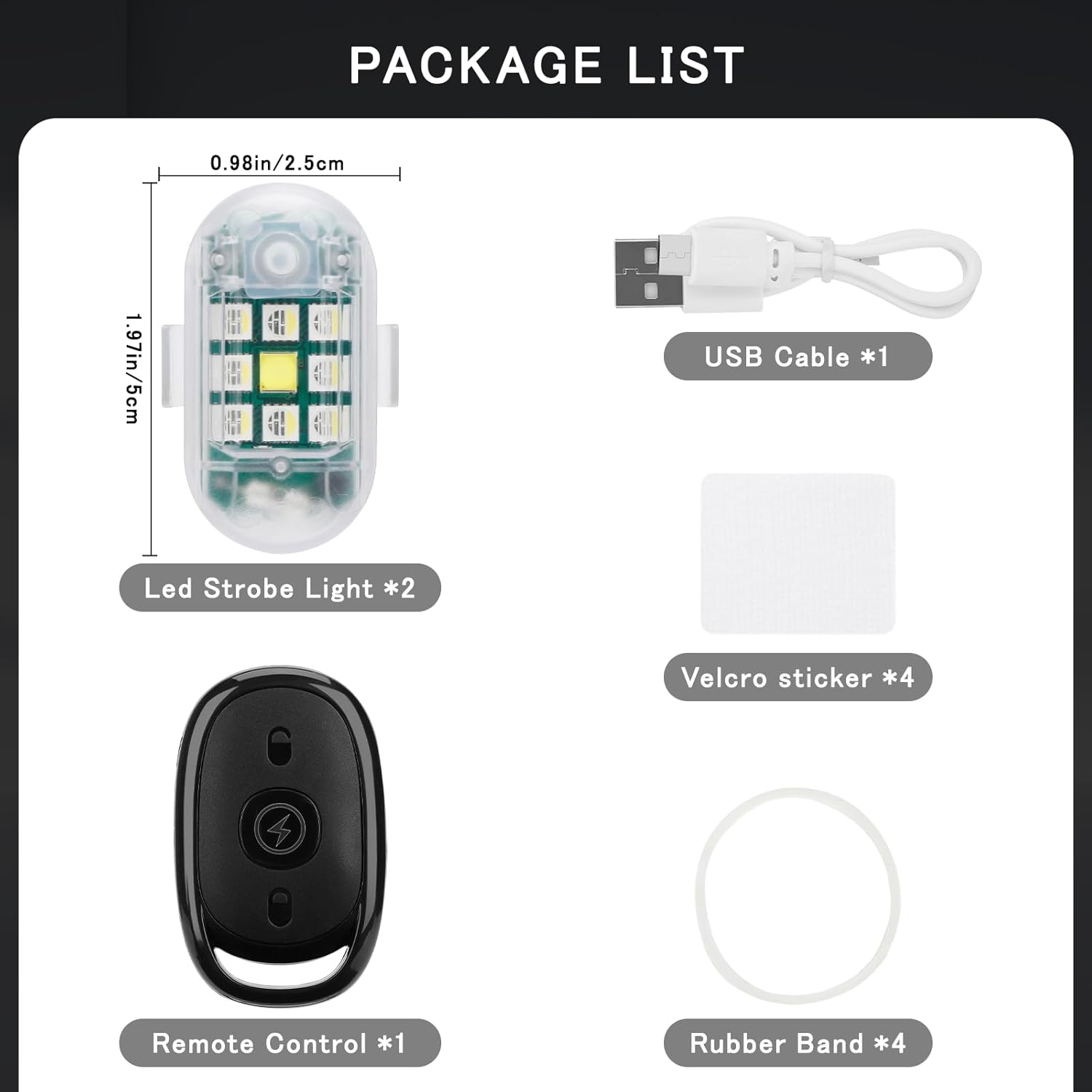SEISSO Paquete de 2 luces estroboscópicas LED anticolisión con control remoto inalámbrico, carga USB, kit de luces estroboscópicas de emergencia