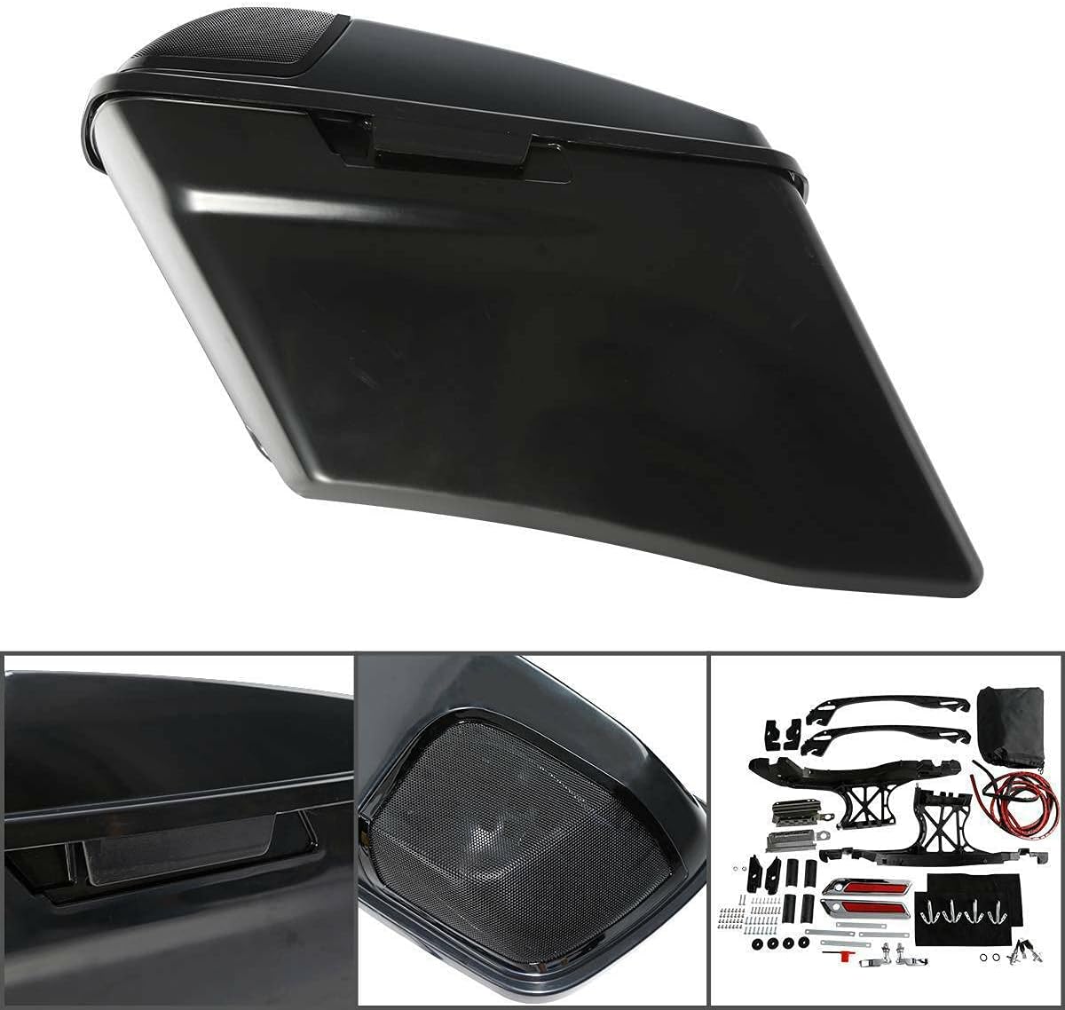 TCMT Alforjas extendidas de 4 pulgadas y altavoces de 5 x 7 pulgadas para Harley Touring Road King Road Glide Street Glide Electra Glide 2014-2023