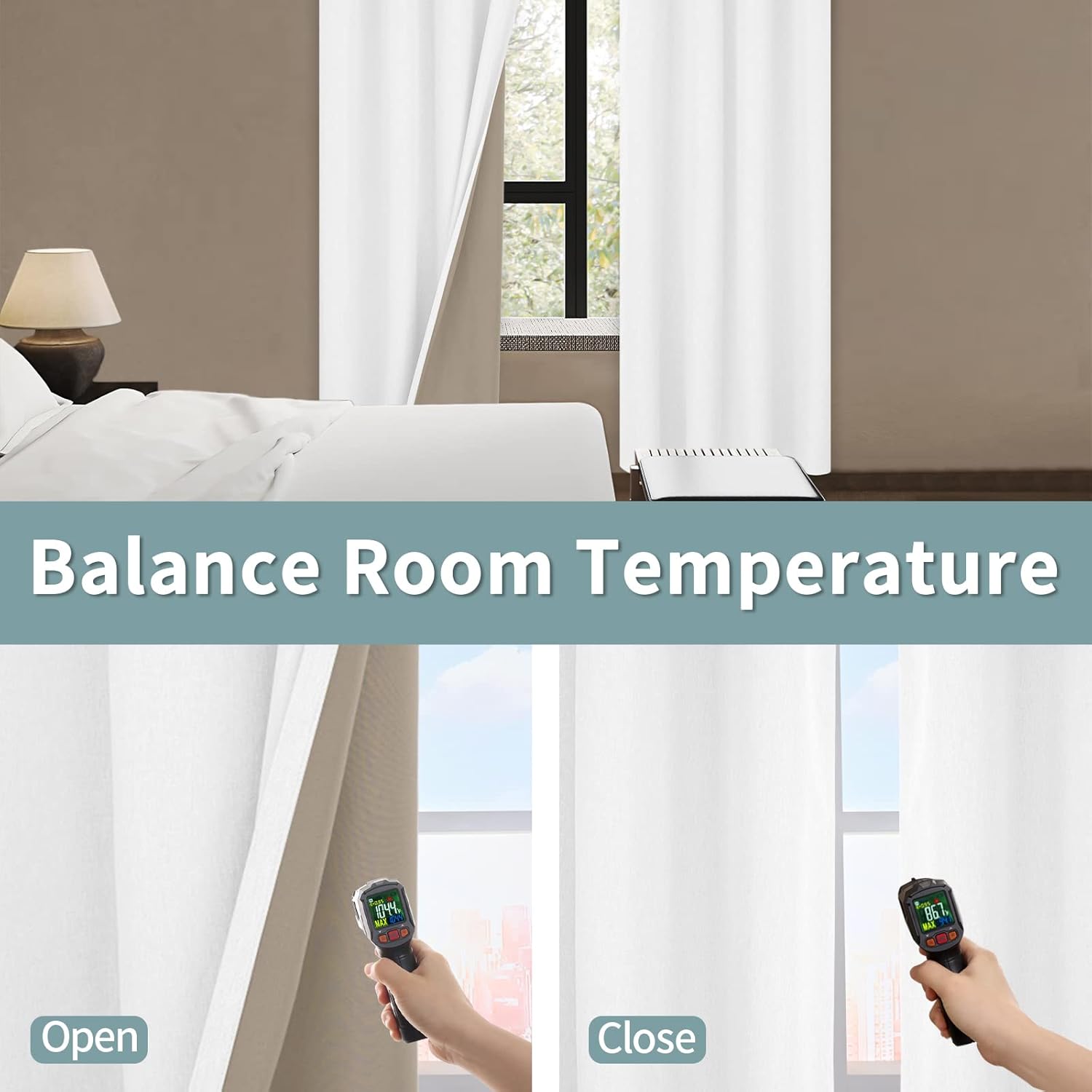 BGment Cortinas opacas blancas puras de 54 pulgadas de largo para dormitorio, juego de 2 paneles, aislamiento térmico con textura de lino, cortinas