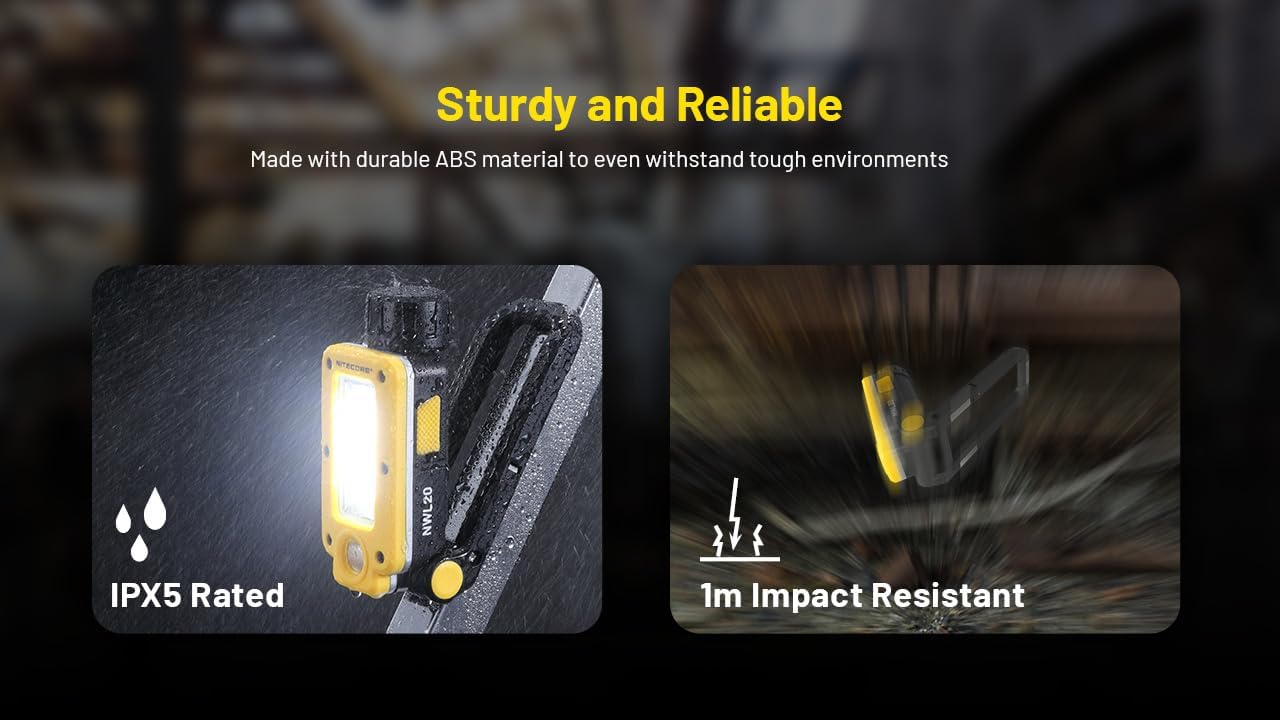 Nitecore NWL20 – Luz de trabajo de mecánica COB, 600 lúmenes, USB-C recargable, portátil, 78 horas de tiempo de funcionamiento para sitios de