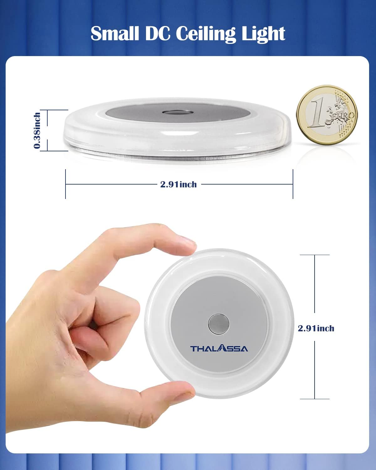 THALASSA Lámpara LED táctil de 12 V para caravana  Luz de techo para barco de 3 W, atenuador de 2800 K, luz marina de memoria suave y cálida, lente