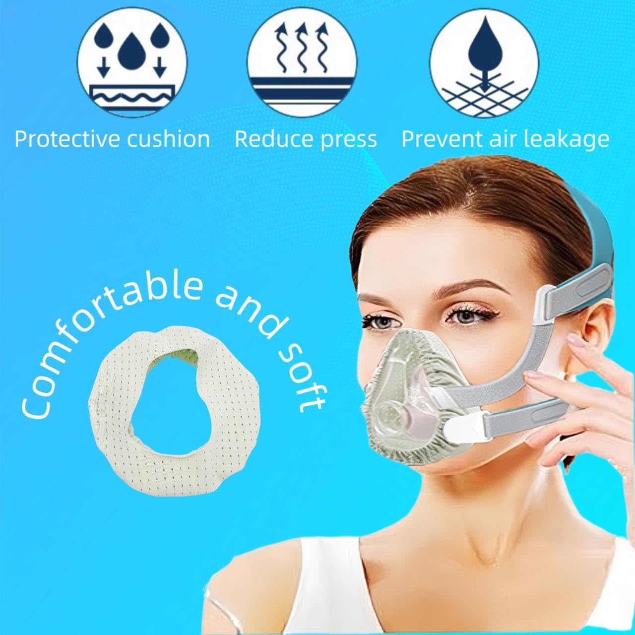 Paquete de 6 revestimientos de máscara CPAP, fundas para sellar máscara CPAP, almohadillas cómodas y sedosas, tamaño único compatible con la mayoría