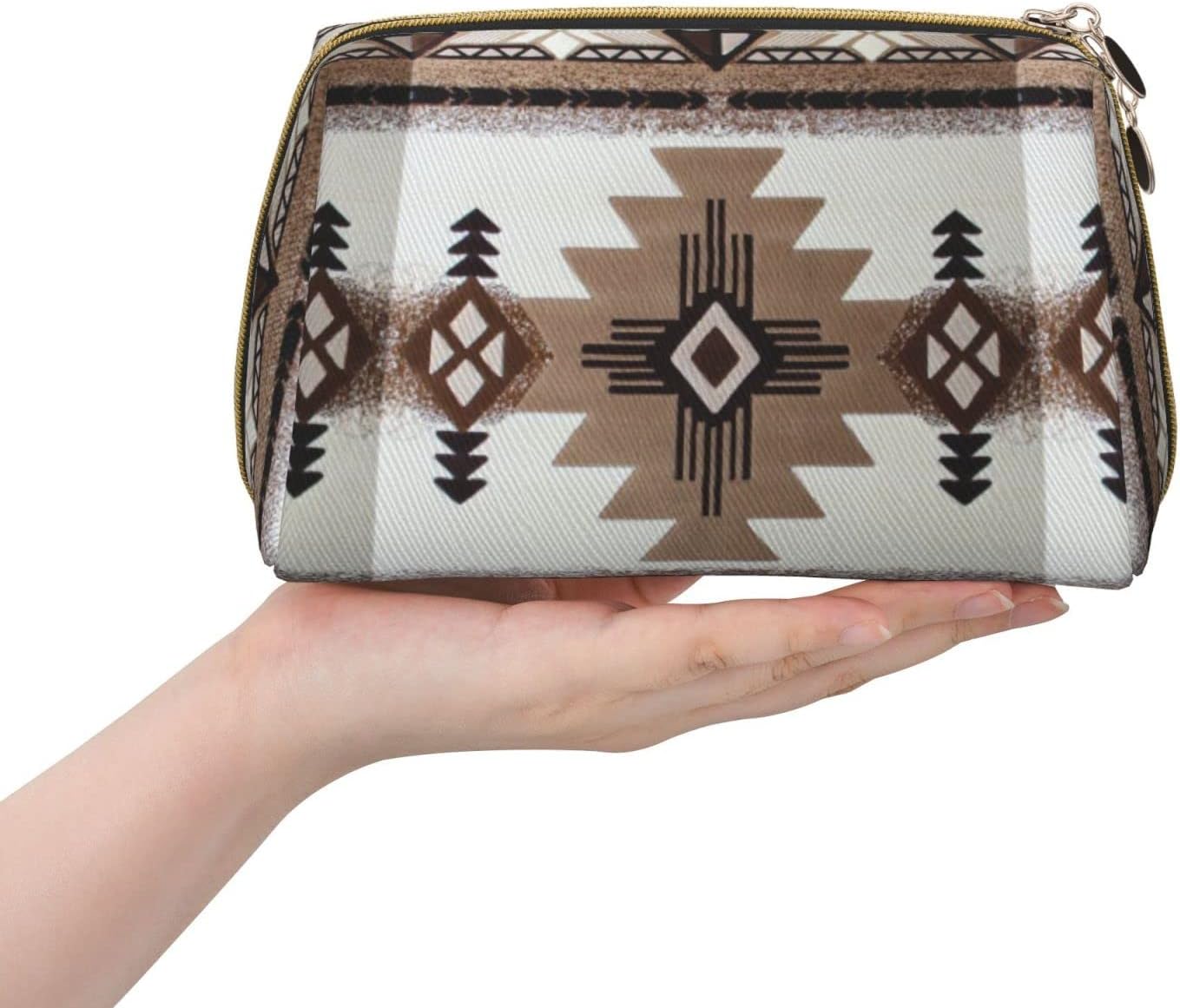 Akautosm Nativo Americano Pequeña Bolsa de Cosméticos PU Cuero Portátil Bolsa de Maquillaje Bolsa Organizador de Viaje para Artículos de Aseo de