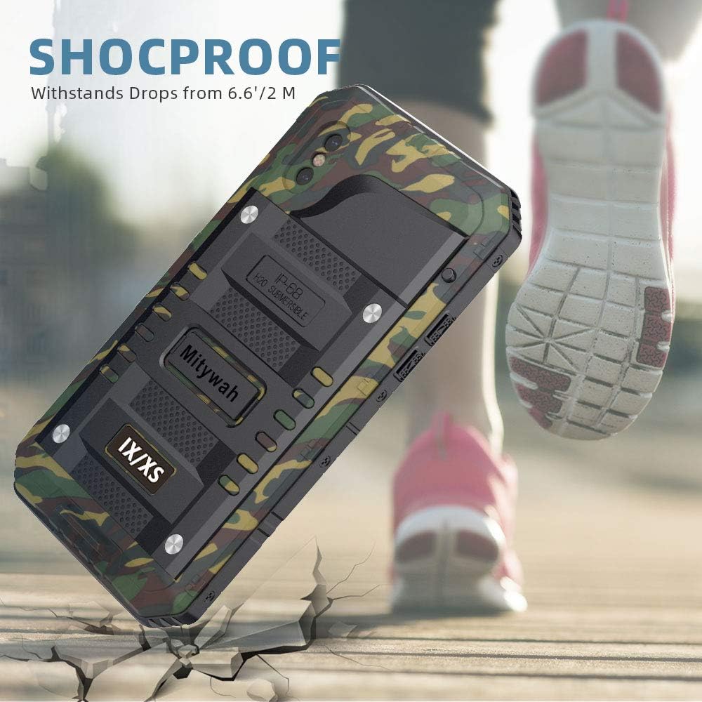 Mitywah Funda a prueba de golpes compatible con iPhone XXS, funda protectora de cuerpo completo impermeable con aleación de aluminio resistente a