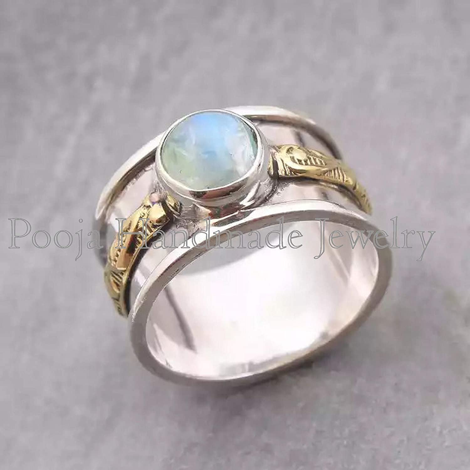 Rainbow Moonstone Ring, Moonstone Spinner Ring, Spinning Ring, Meditation Ring, 925 Sterling Silver Ring, Mothers Day Gift Ring, Handmade Ring,