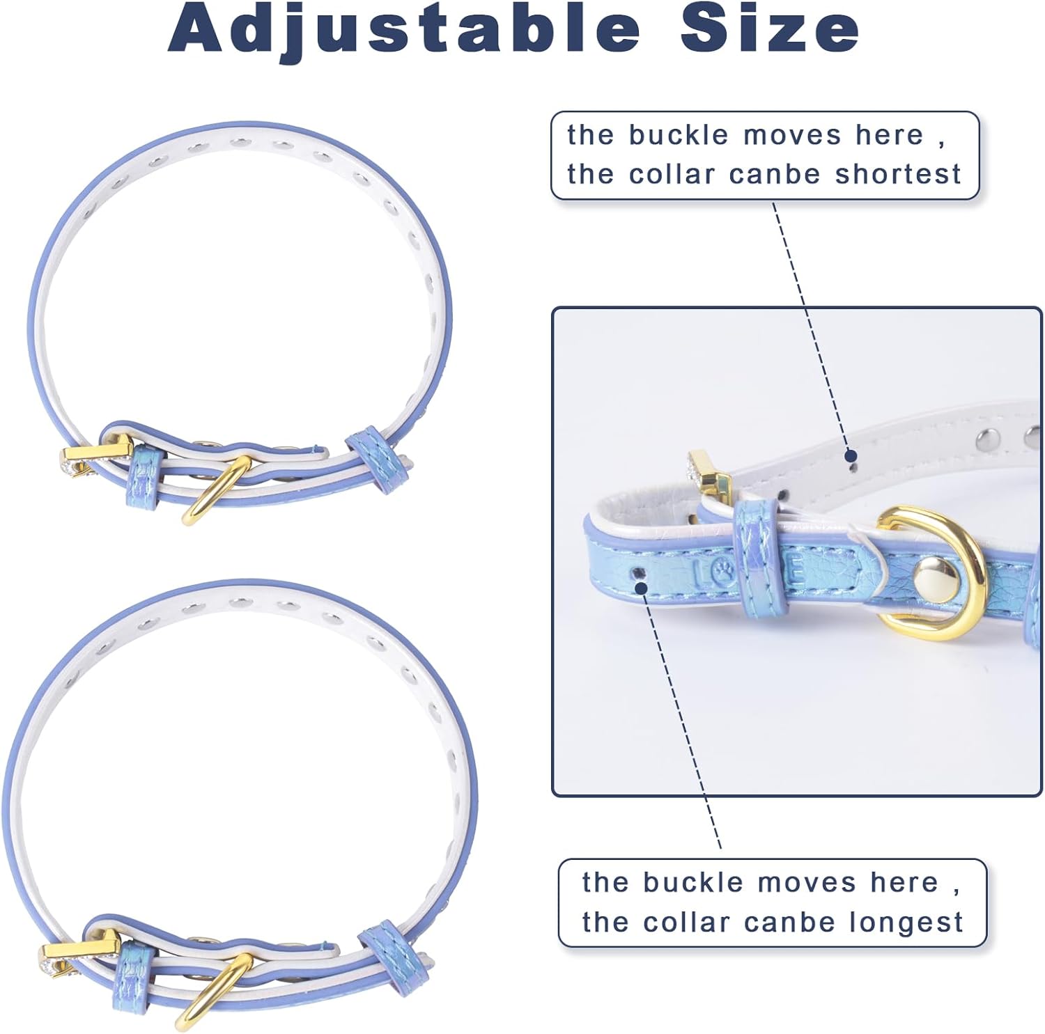 LOVPE Collar para perro de cuero brillante con diamantes de imitación tachonados, accesorio glamoroso de hebilla dorada para perros pequeños a