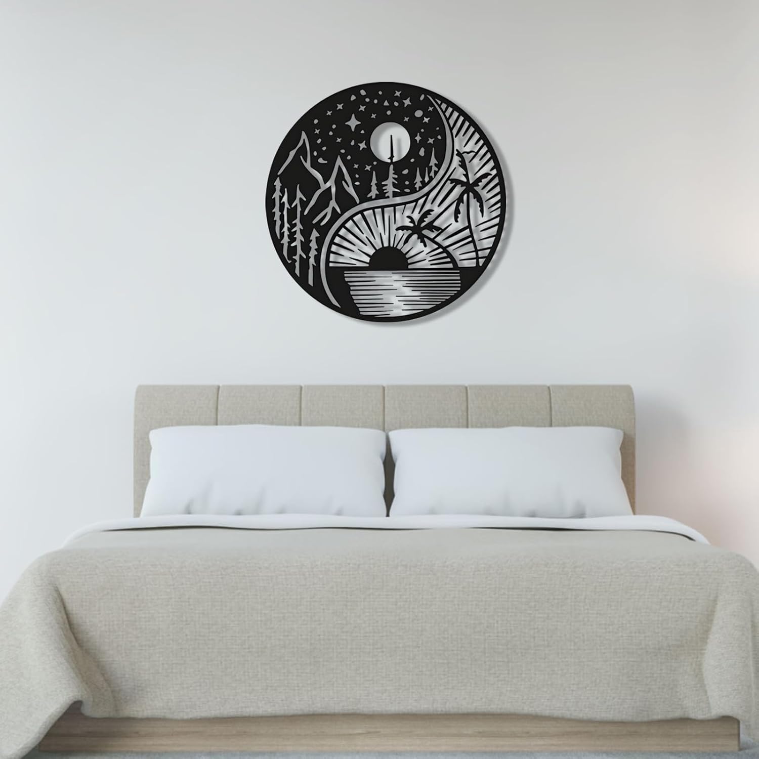 Ying Yang Sun and Moon Metal, decoración de pared de metal Yin Yang, Sun Moon Metal, decoración de pared de metal, sol y luna, arte de pared de