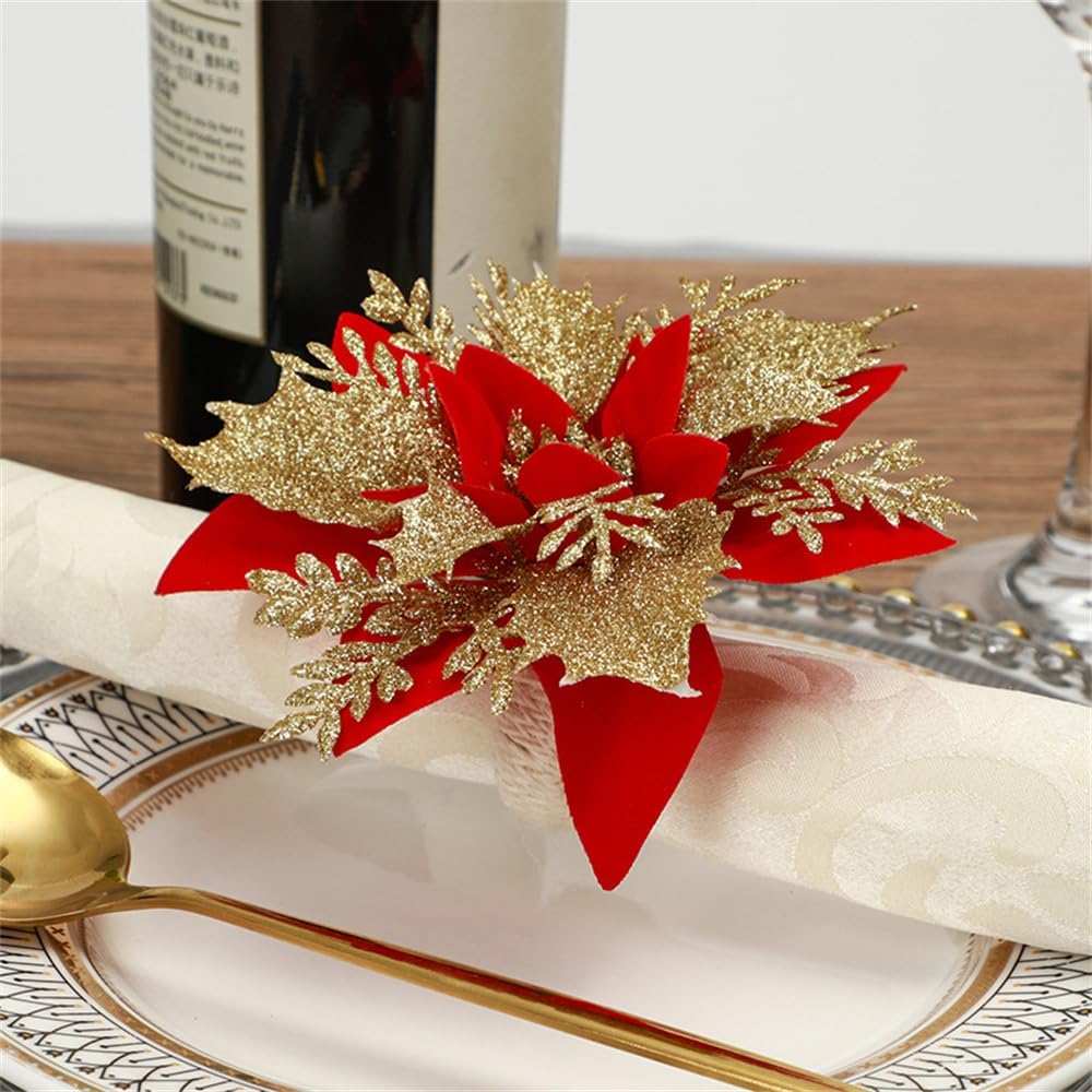 Juego de 6 servilleteros artificiales de Navidad para bodas, fiestas, banquetes, cenas de Navidad, delicadas hebillas, recuerdos decorativos (C)
