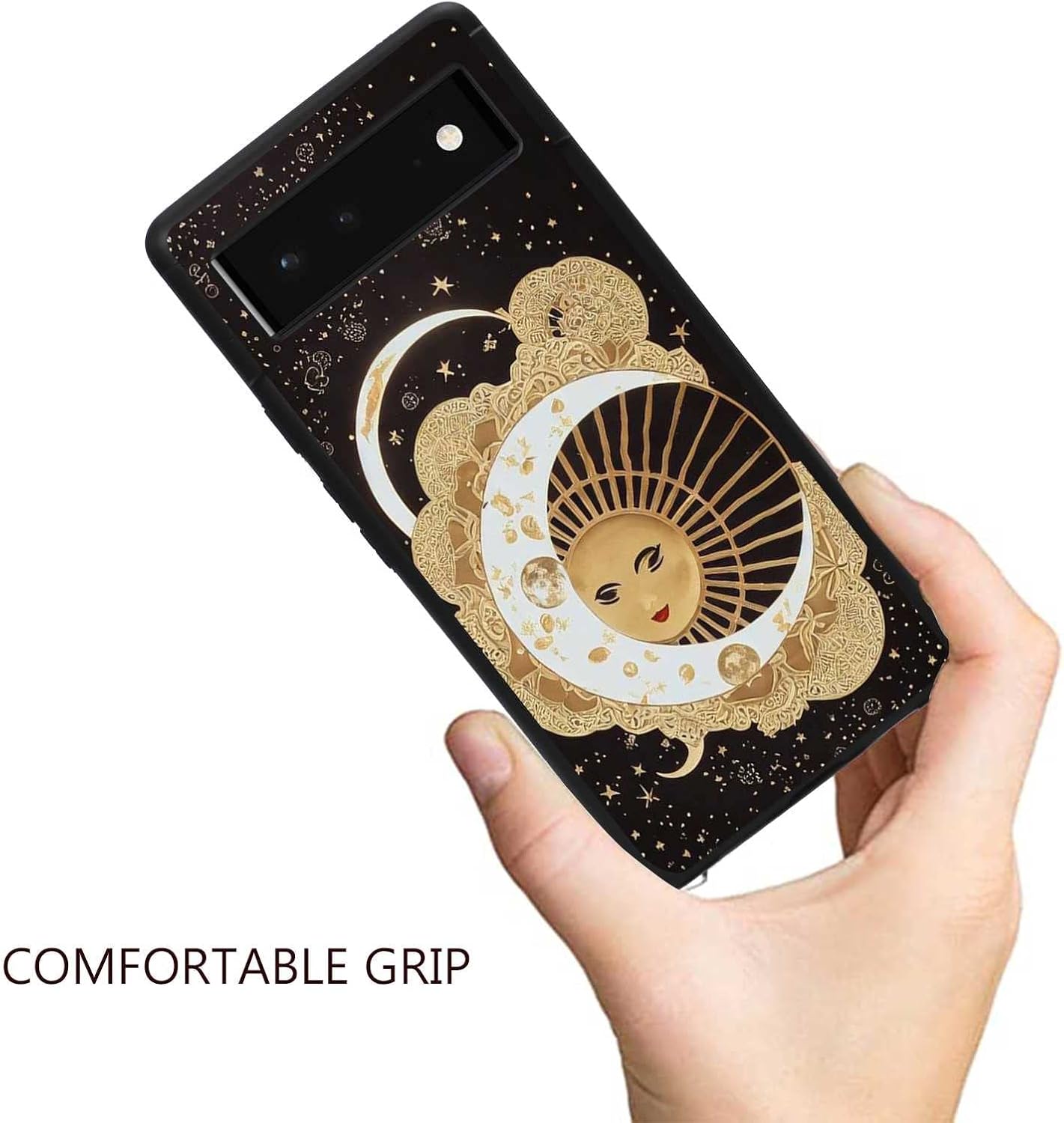 Compatible con Google Pixel 6A (2021) Moon Sun, Celestial Moon Sun Stars Graphic para Google Case hombres mujeres, elegante funda de silicona suave