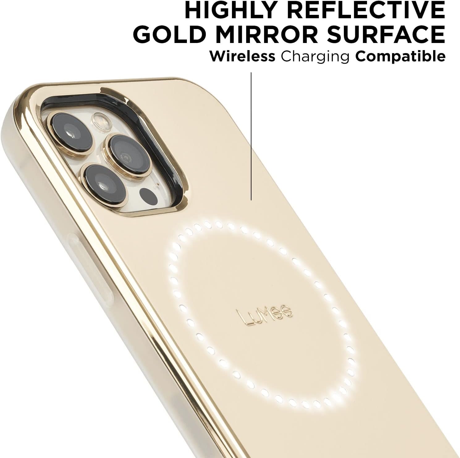 LuMee Halo – Funda iluminada para selfie para iPhone 13 Pro Max – Iluminación LED ajustable incorporada – 6.7 pulgadas – Espejo dorado