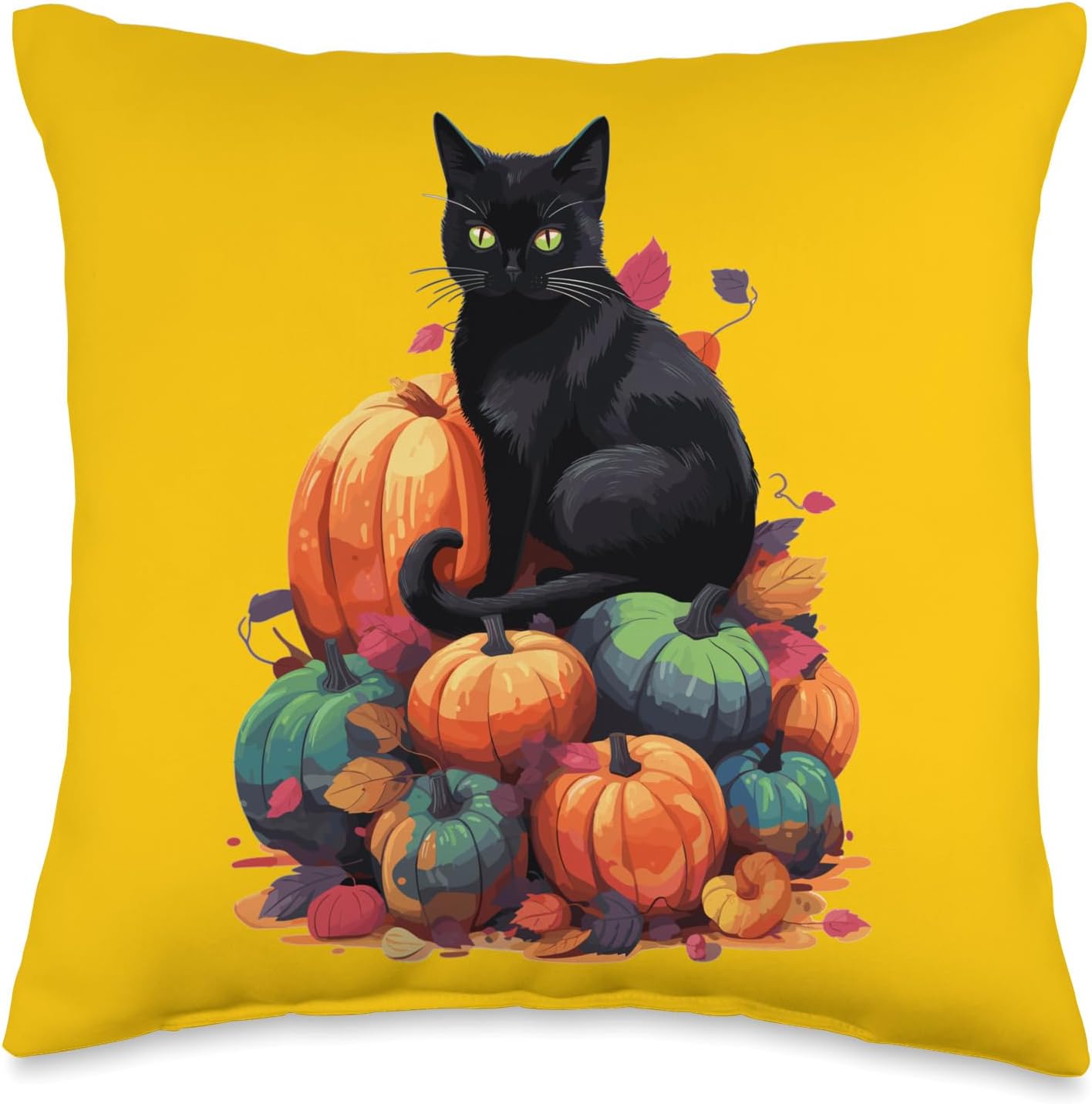 Helloween Cat Costume And Horror Costume Designs Disfraz de Halloween para mujer con calabaza gato negro, 16 x 16 pulgadas, multicolor