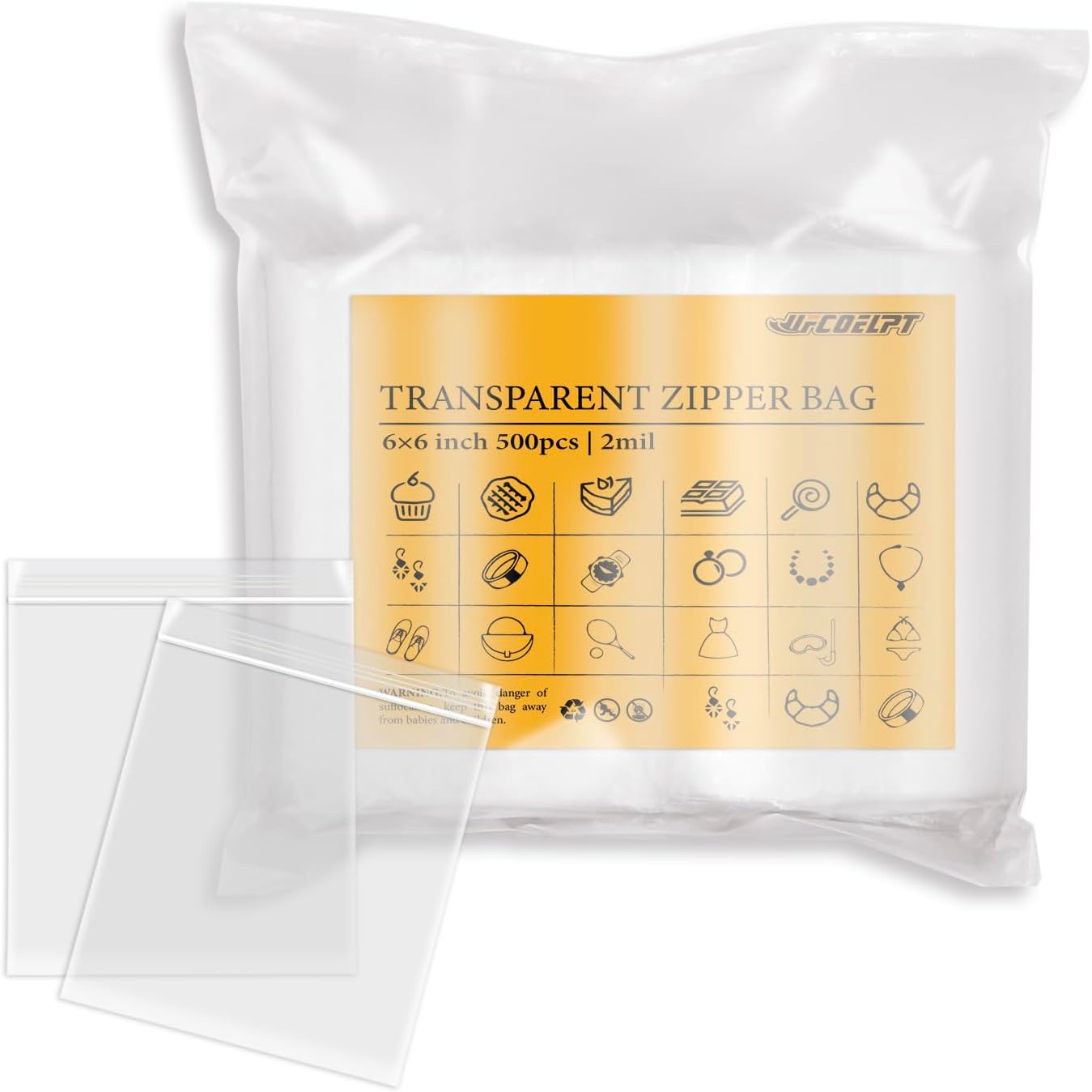 UFCOELPT Bolsas Ziplock de 6 x 6 pulgadas, 2 mil, 500 unidades, bolsas de plástico transparente con cremallera para aperitivos, golosinas,