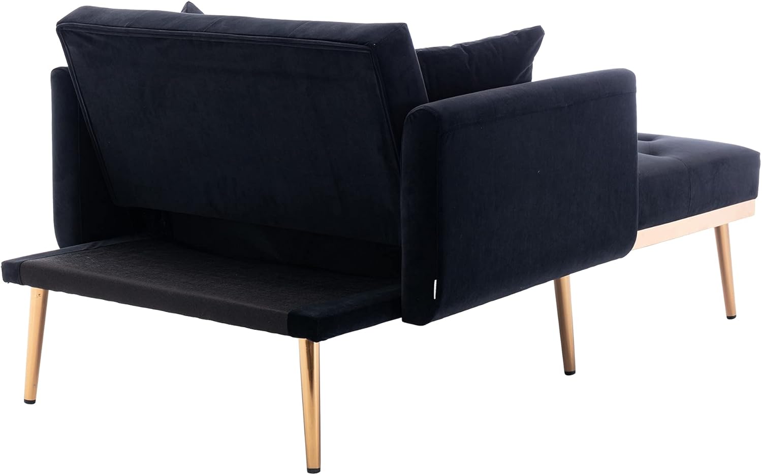 HomSof Sofá cama de terciopelo con respaldo ajustable y acolchado grueso, silla reclinable convertible con patas de metal dorado rosa