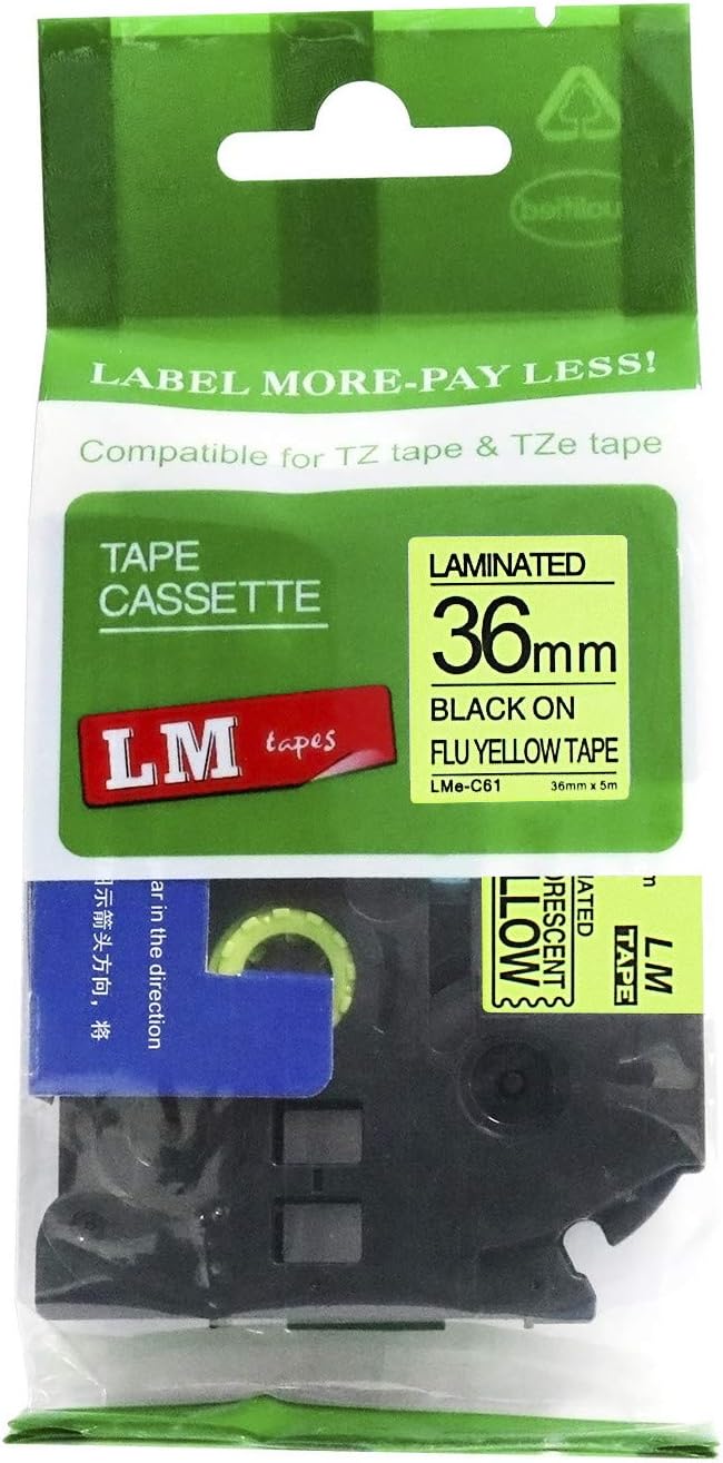 1 paquete de cinta de etiquetas LMeC61 Premium de 1.5 pulgadas con impresión negra en amarillo brillante, compatible con Brother TZe-C61 P-Touch