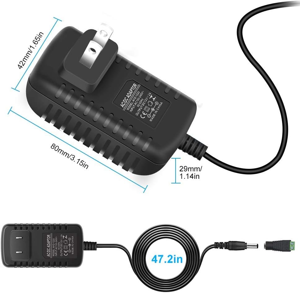 Fuente de alimentación LED de 12 V, 2 A, adaptador de CA de 24 W, transformador de CA de 100-240 V a 12 V CC, fuente de alimentación de 12 V para